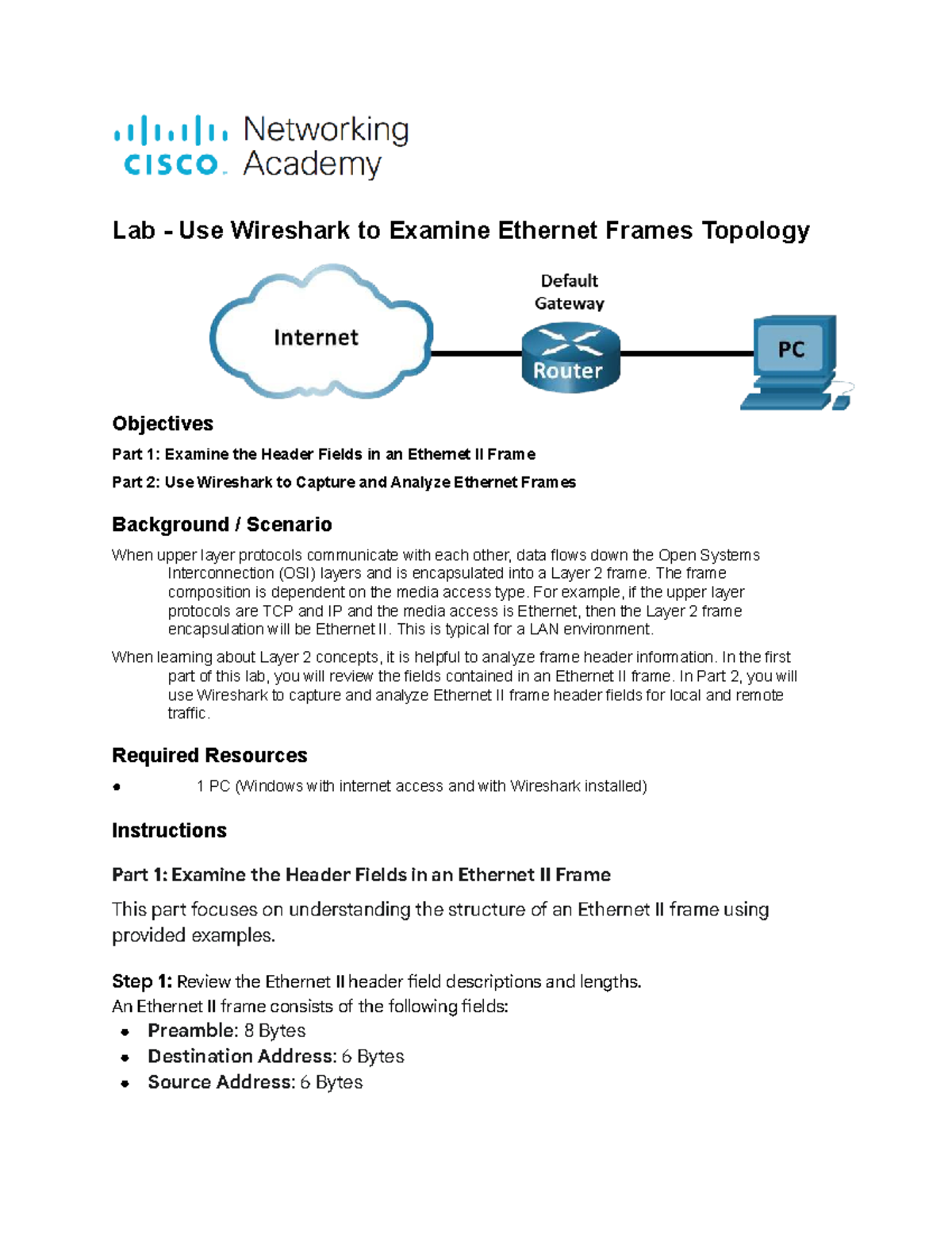 Lab 101: Analyzing Ethernet II Frames with Wireshark - Studocu