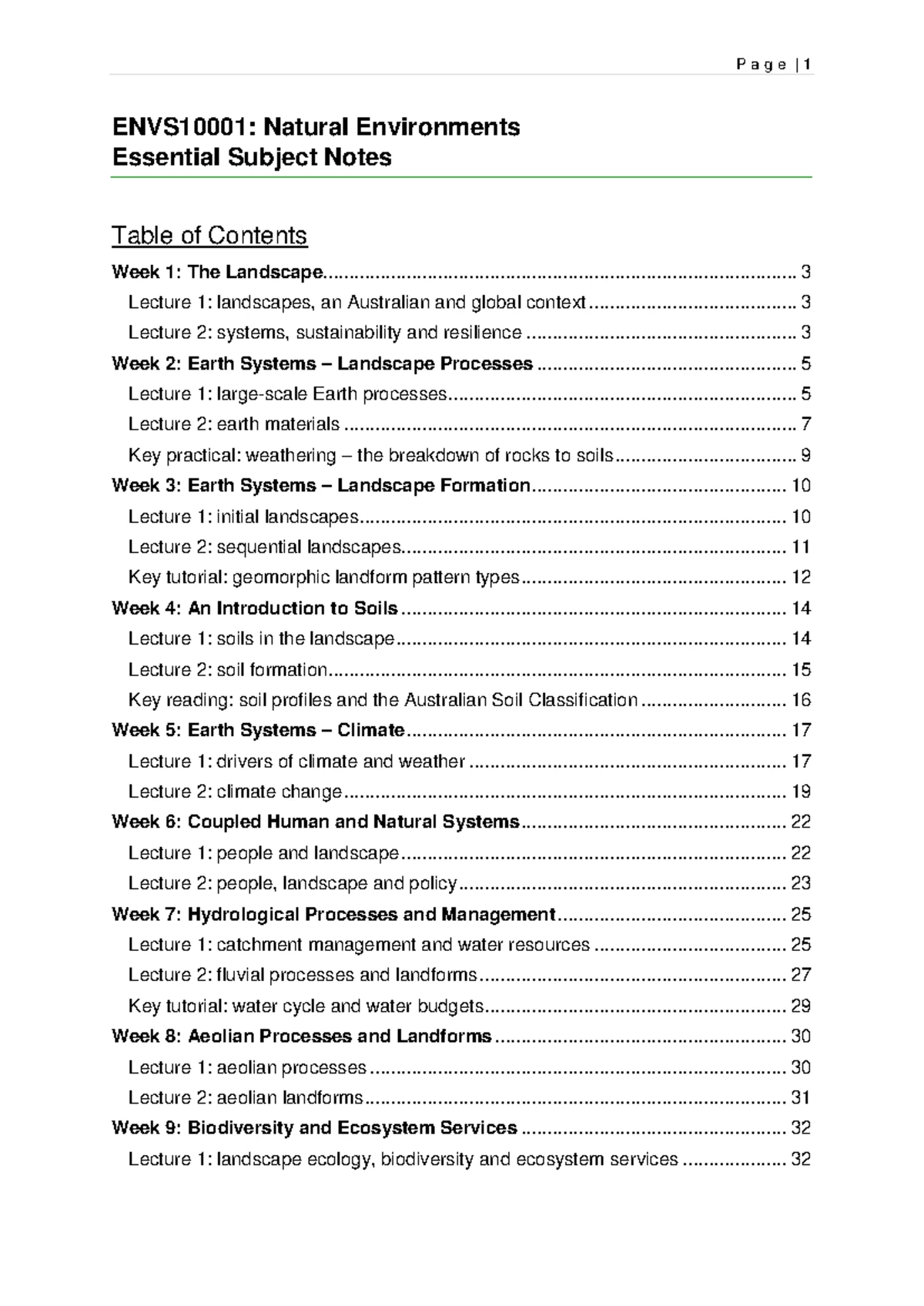 Week 10 NATS Lecture Notes: Natural Environments & Water Balance - Studocu