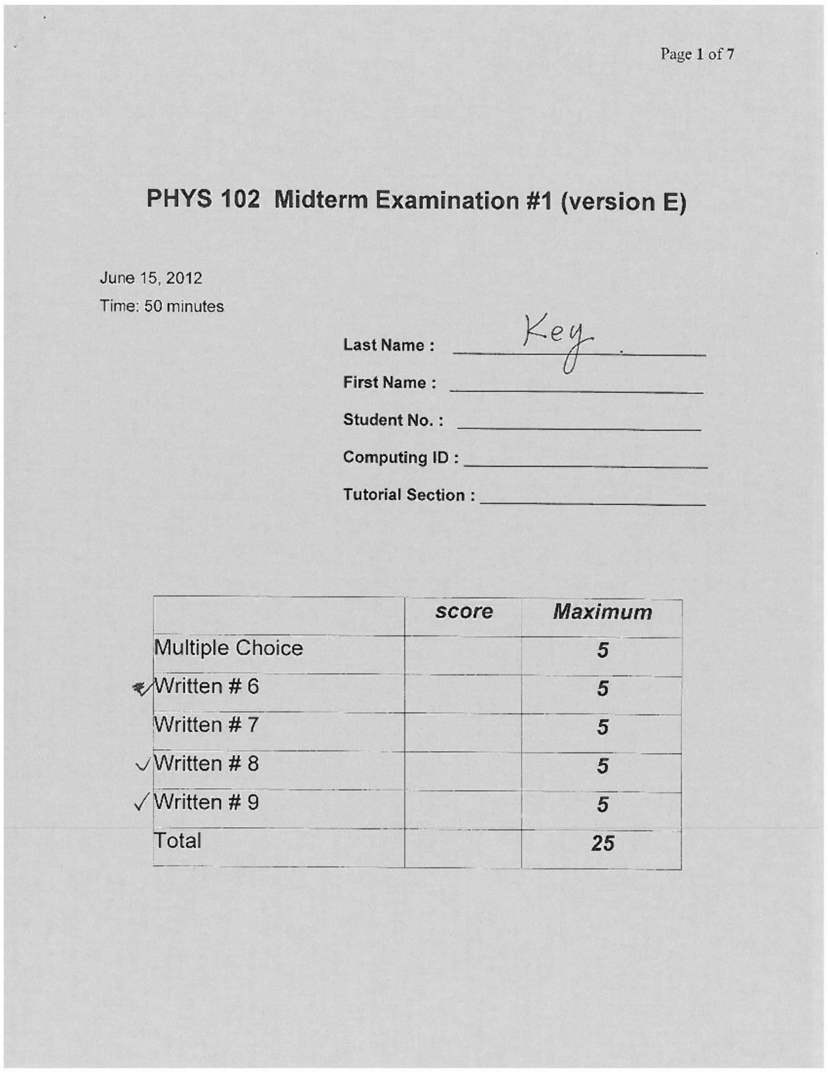 PHYS 102 Midterm Exam Practice Questions and Solutions - Studocu