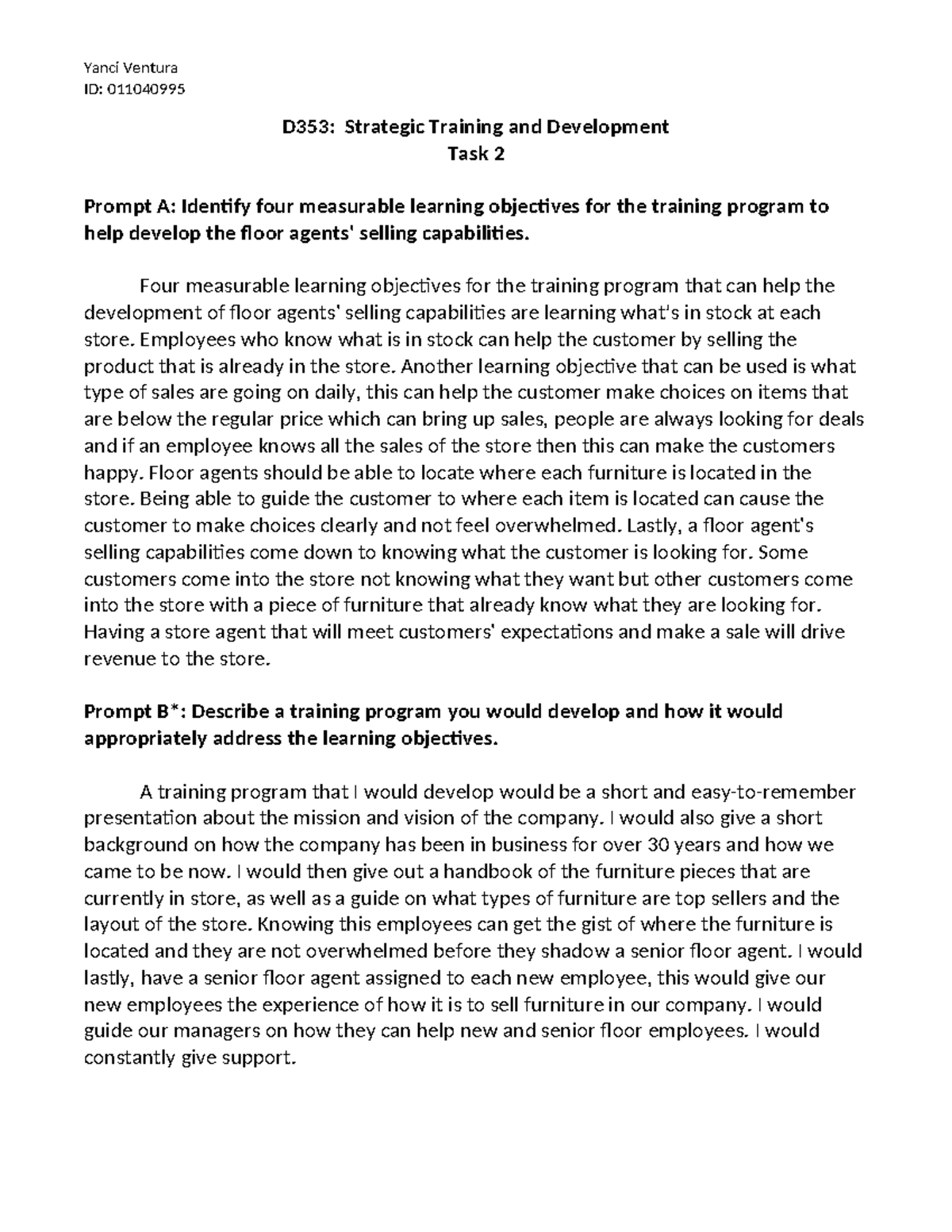 D353: Strategic Training & Development - Task 2 Learning Objectives ...