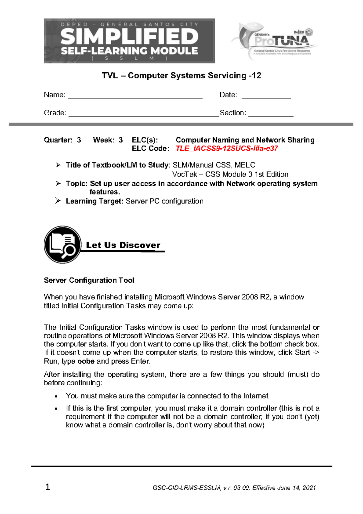 SSLM G12 Q3 W3 - Computer Naming & Network Sharing Lecture - Studocu