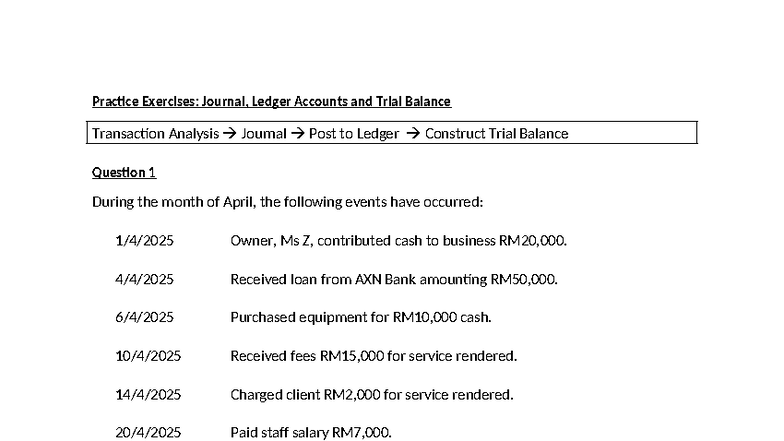 Practice Exercise: Journal, Ledger & Trial Balance Analysis - Studocu