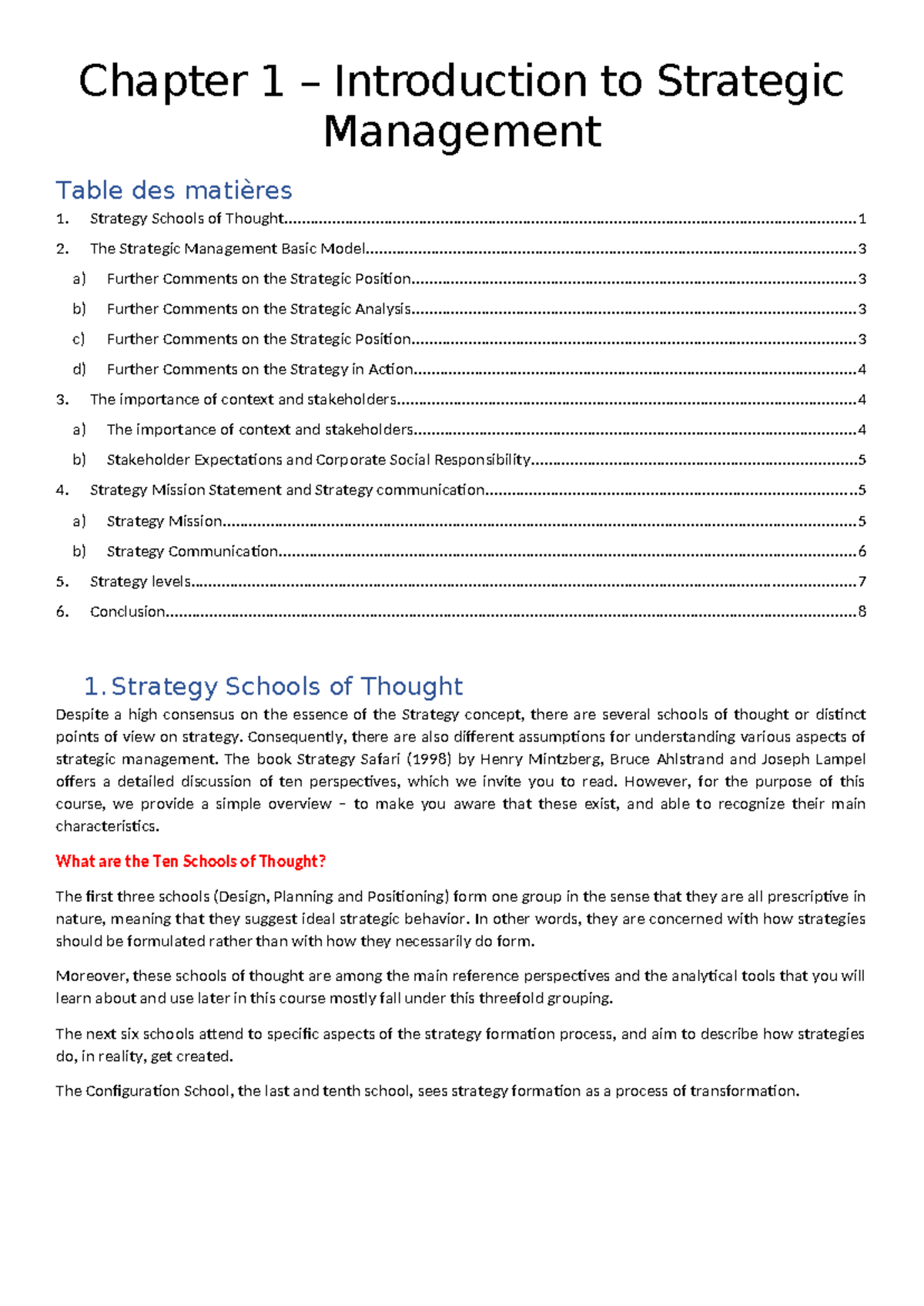 1. Introduction to Strategic Management - Chapter 1 – Introduction to ...