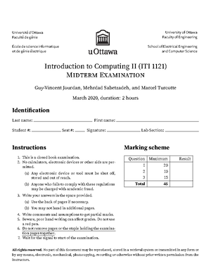 Past Midterm Exam ITI 1121 - Introduction to Computing II (Feb 2016 ...