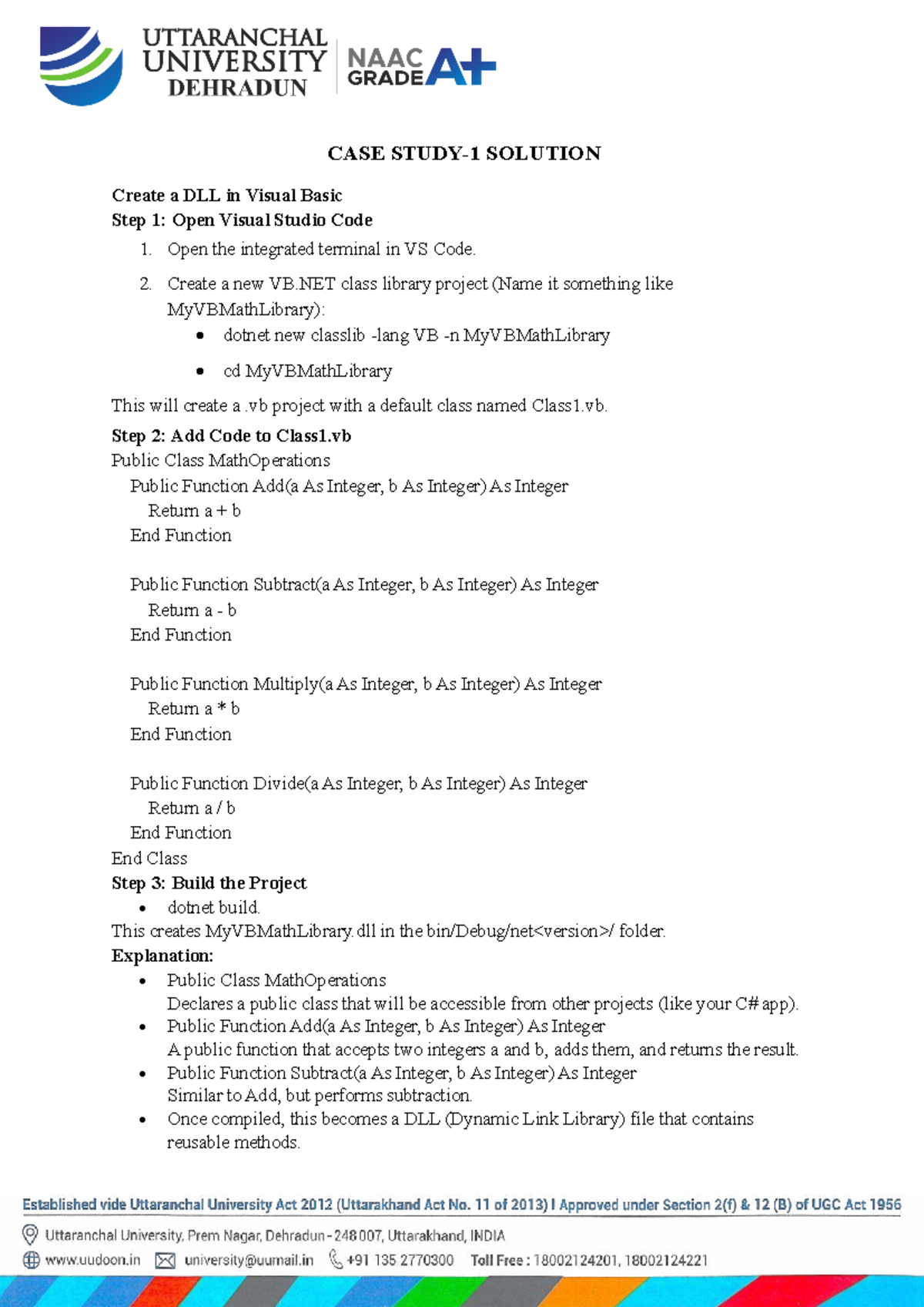 TCS-302-SM22: Creating a DLL in Visual Basic - Step-by-Step Guide - Studocu