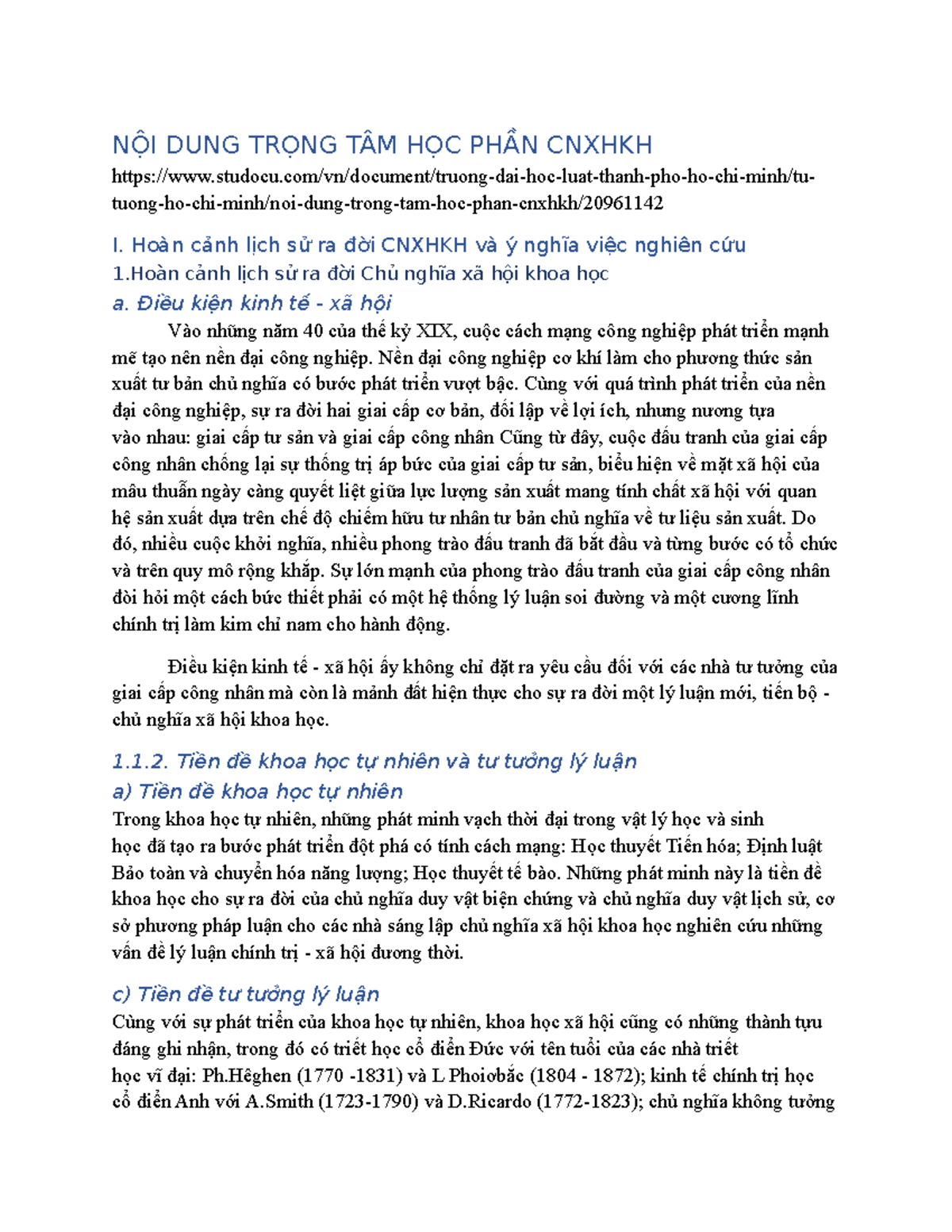 NỘI DUNG TRỌNG TÂM HỌC PHẦN CNXHKH: LỊCH SỬ VÀ Ý NGHĨA NCKH - Document Preview