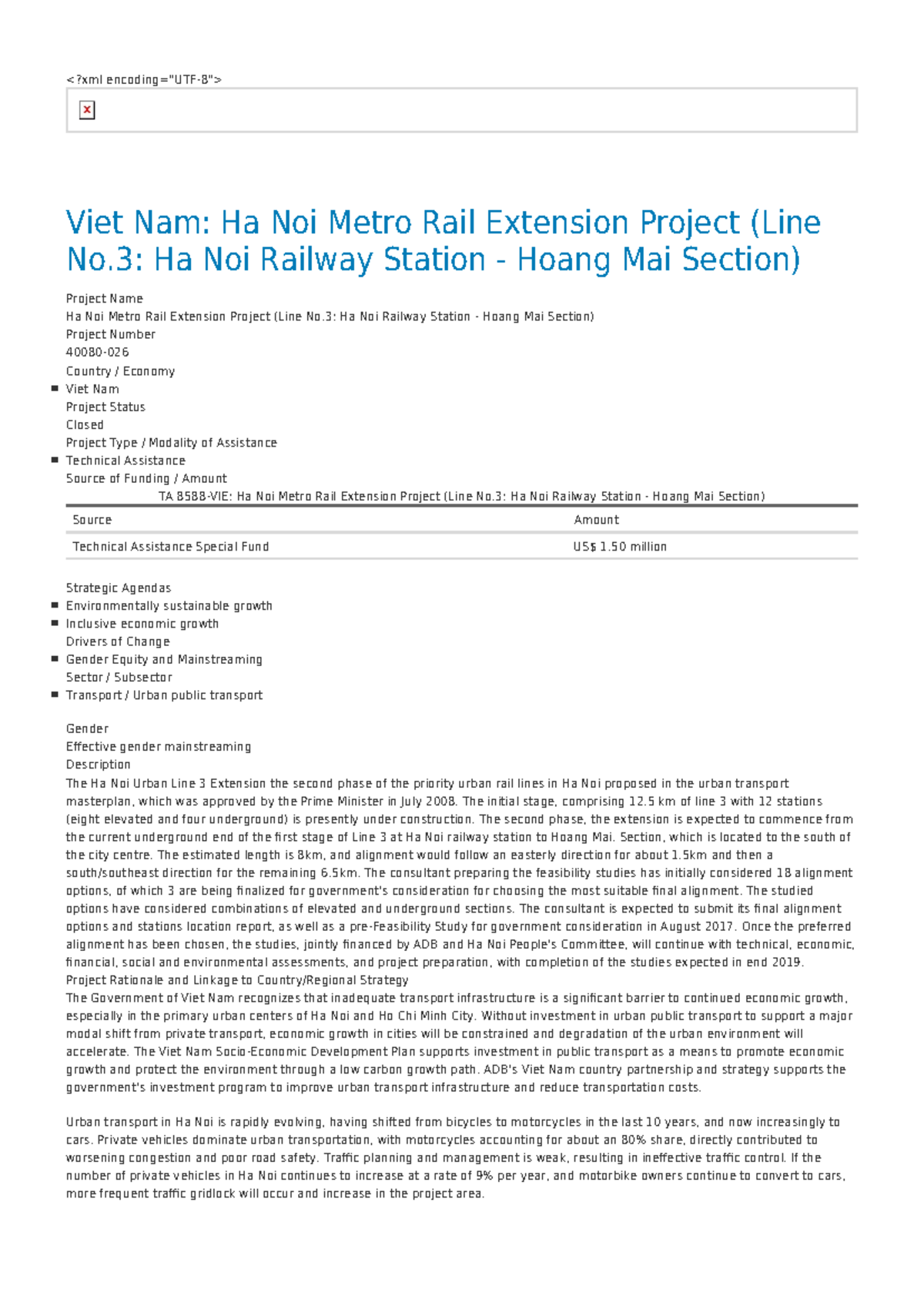 Ha Noi Metro Rail Extension Project (Line No.3) Overview and Status ...