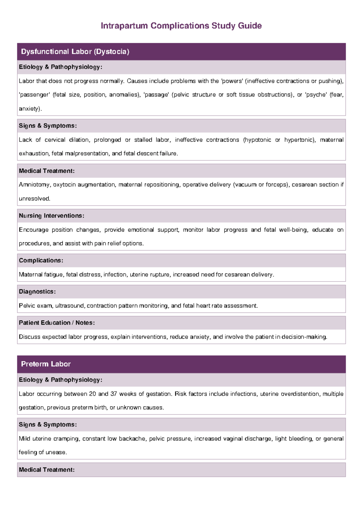 Intrapartum Complications Study Guide: Dystocia, Preterm Labor & More ...