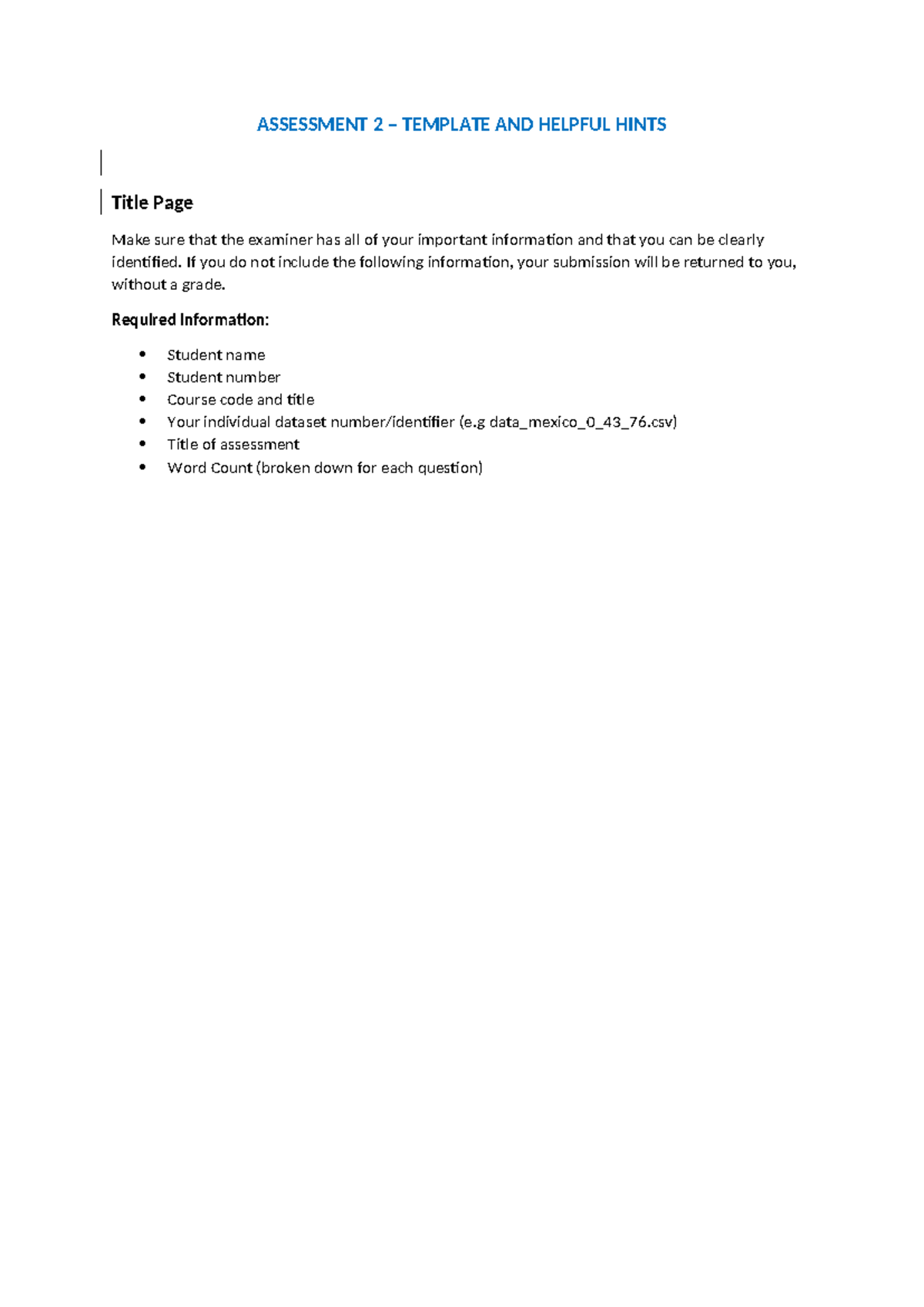 Assessment 2 template helpful hints - ASSESSMENT 2 – TEMPLATE AND ...