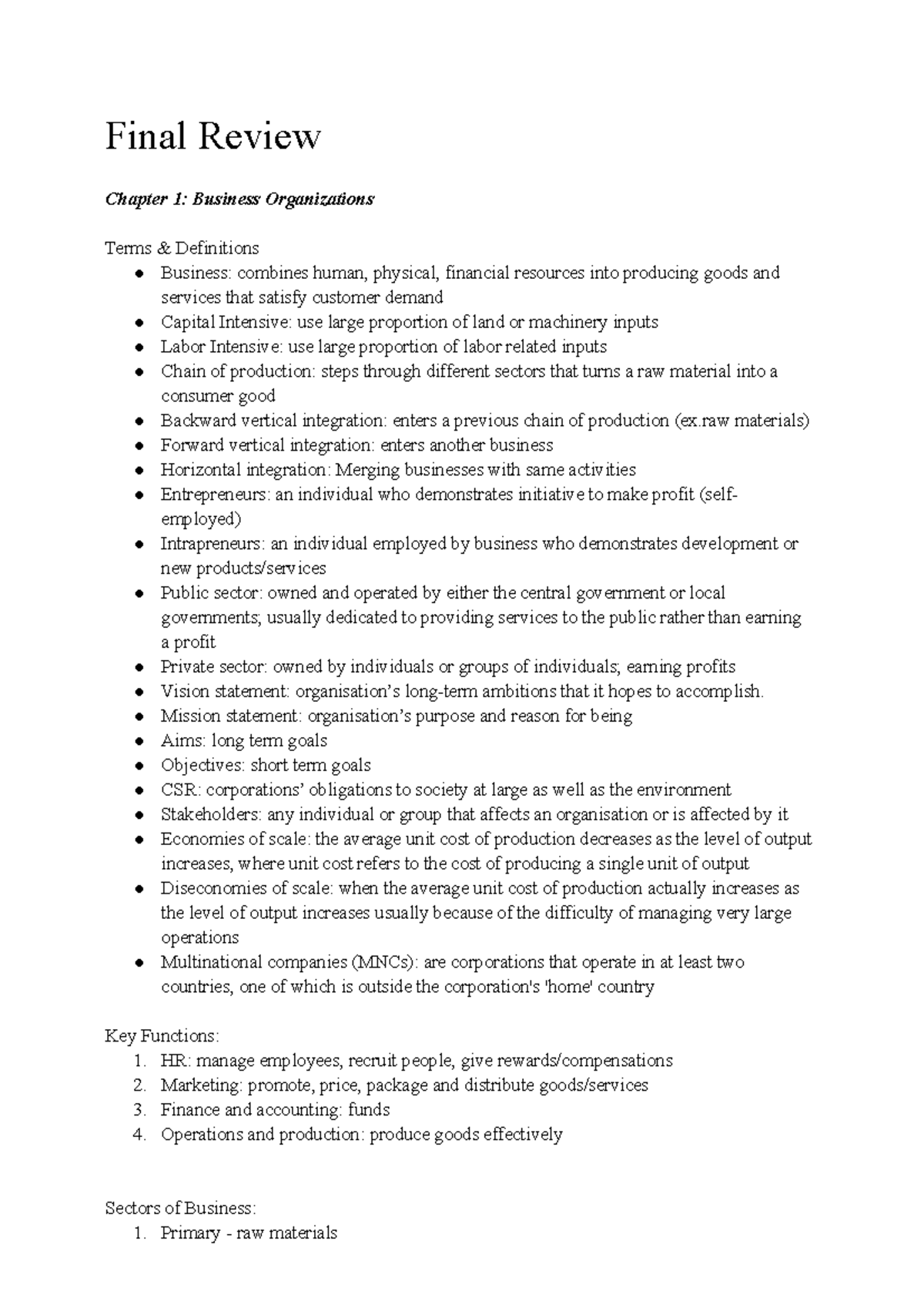 Business Management (BMGT101) Final Exam Comprehensive Review - Studocu