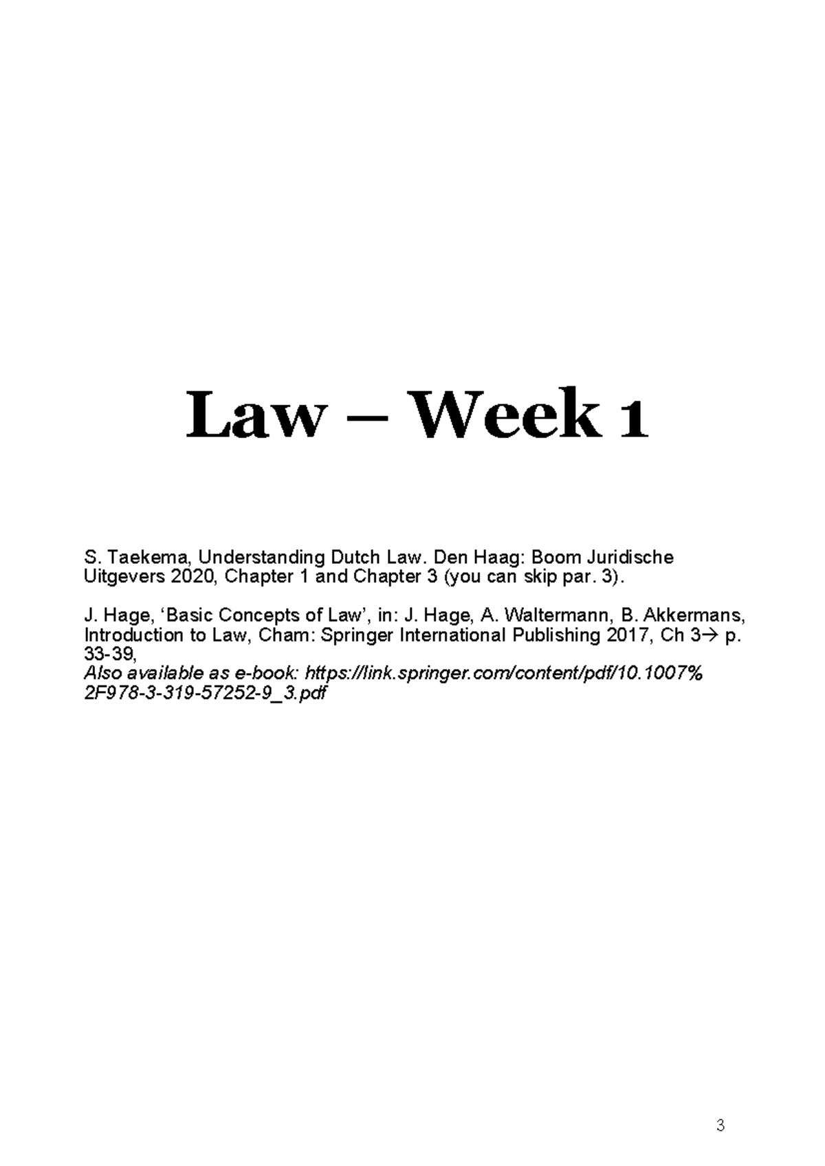 Readings for Law 101 - Week 1 (Understanding Dutch Law) - Studeersnel