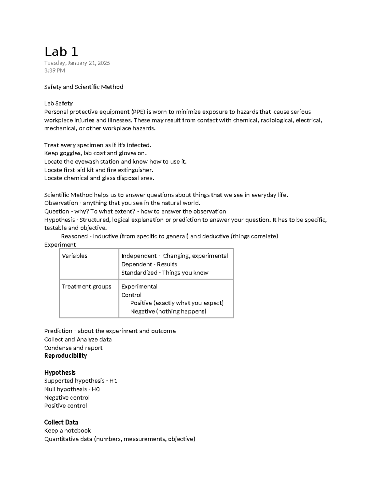 BIOD 101 Lab 1 - Safety and Scientific Method Notes - Studocu