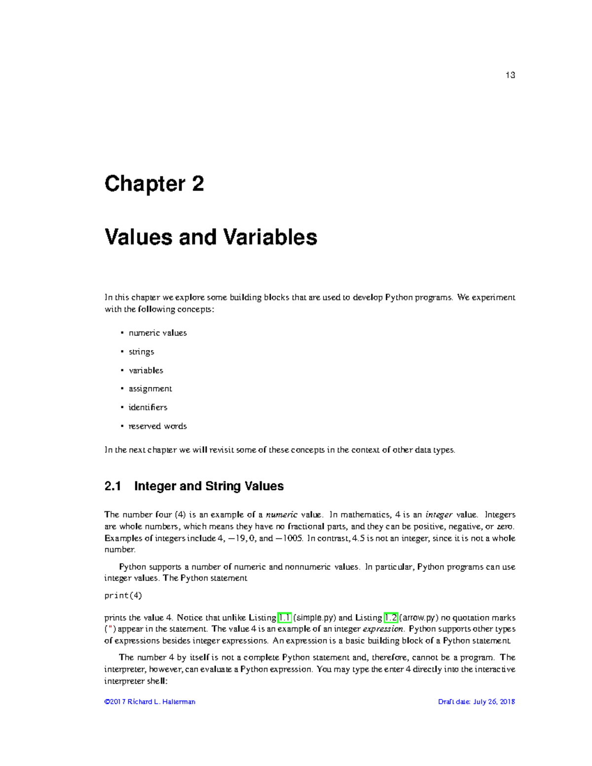 Ch2 - Values and Variables in Python Programming - Studocu