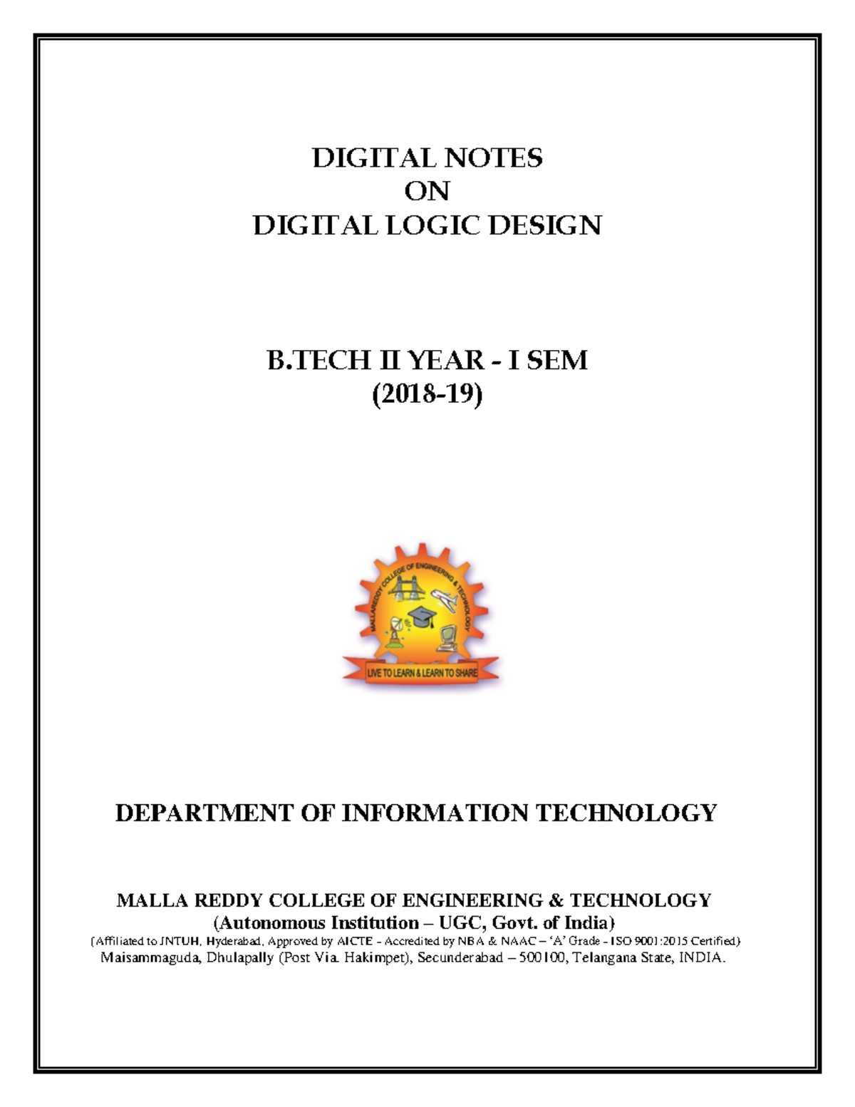 Digital Logic Design Study Notes - R17A0461 (B.Tech II Year) - Studocu