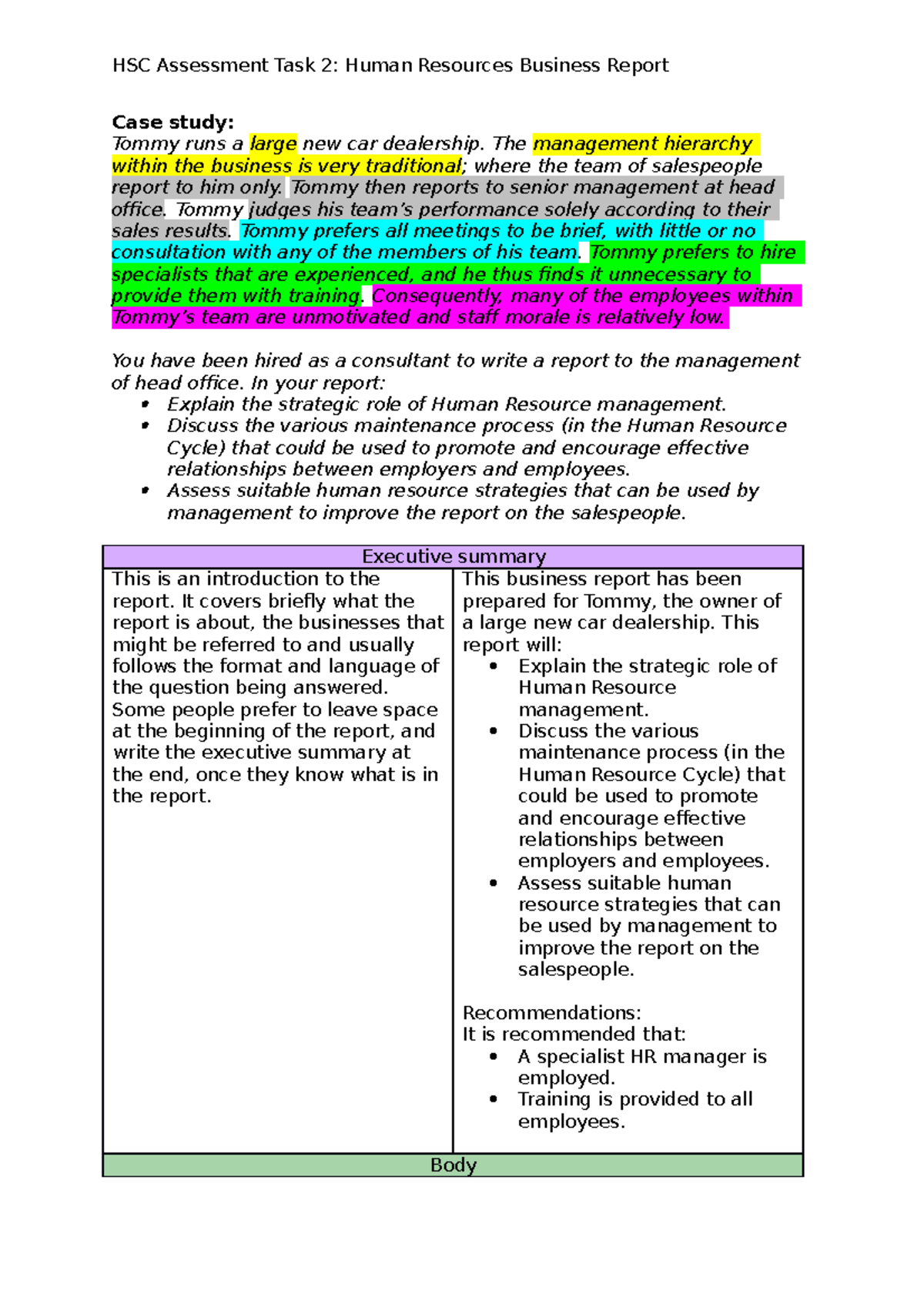 BS Report Assessment - Strategic HR Management Recommendations - Studocu