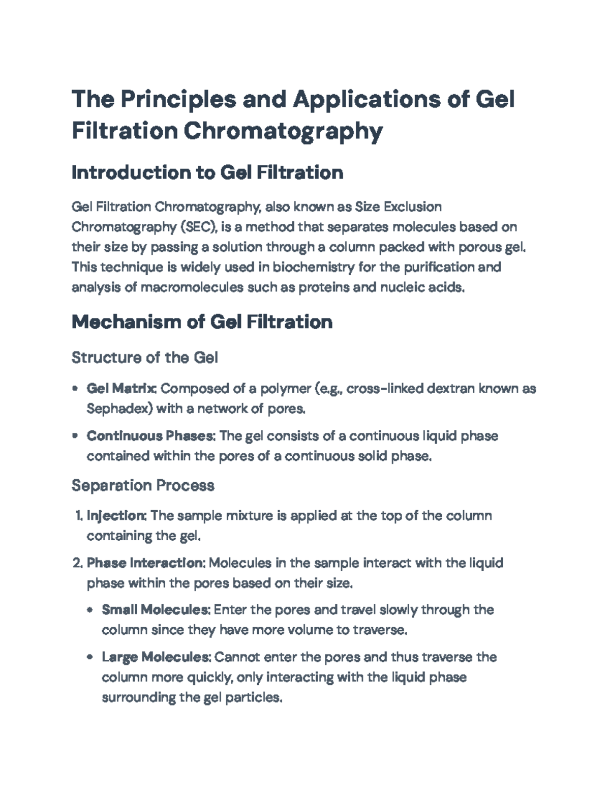 Principles and Applications of Gel Filtration Chromatography - The ...