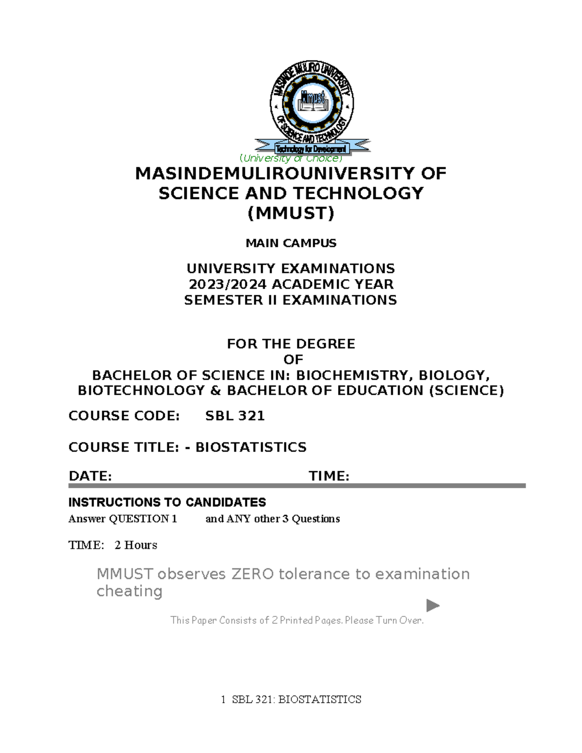 SBL 321: Biostatistics Final Exam Questions and Analysis - Studocu
