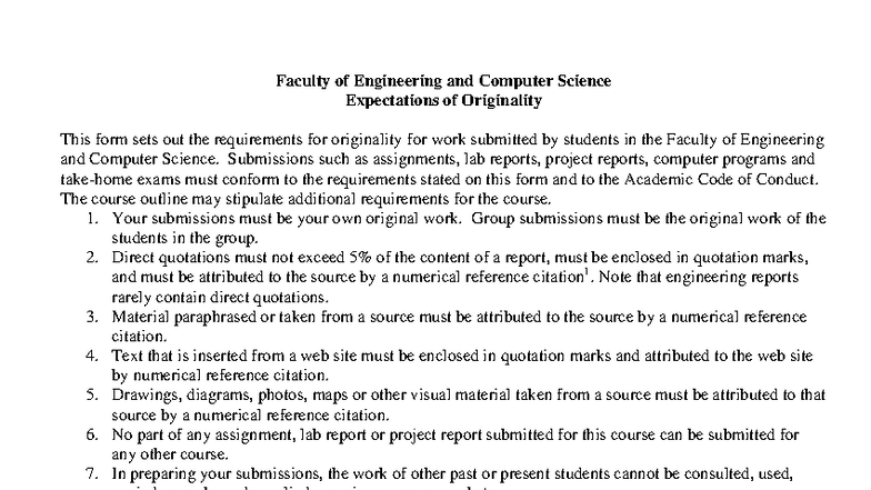 ENCS 101: Expectations of Originality for Submissions - Studocu