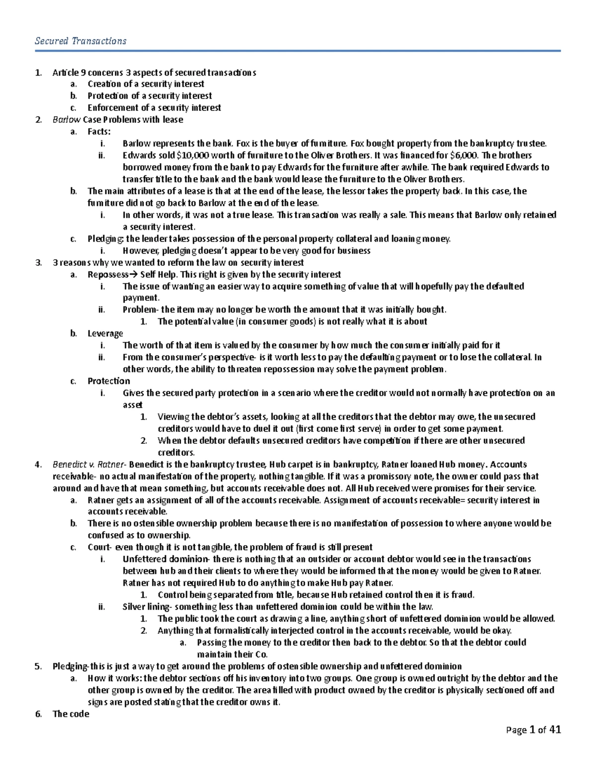 Secured Transactions Overview: Key Concepts and Article 9 Insights ...