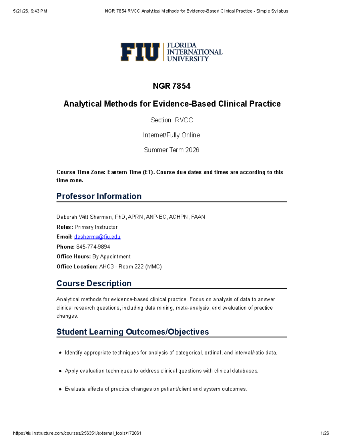 NGR 7854 Simple Syllabus: Analytical Methods for Clinical Practice ...