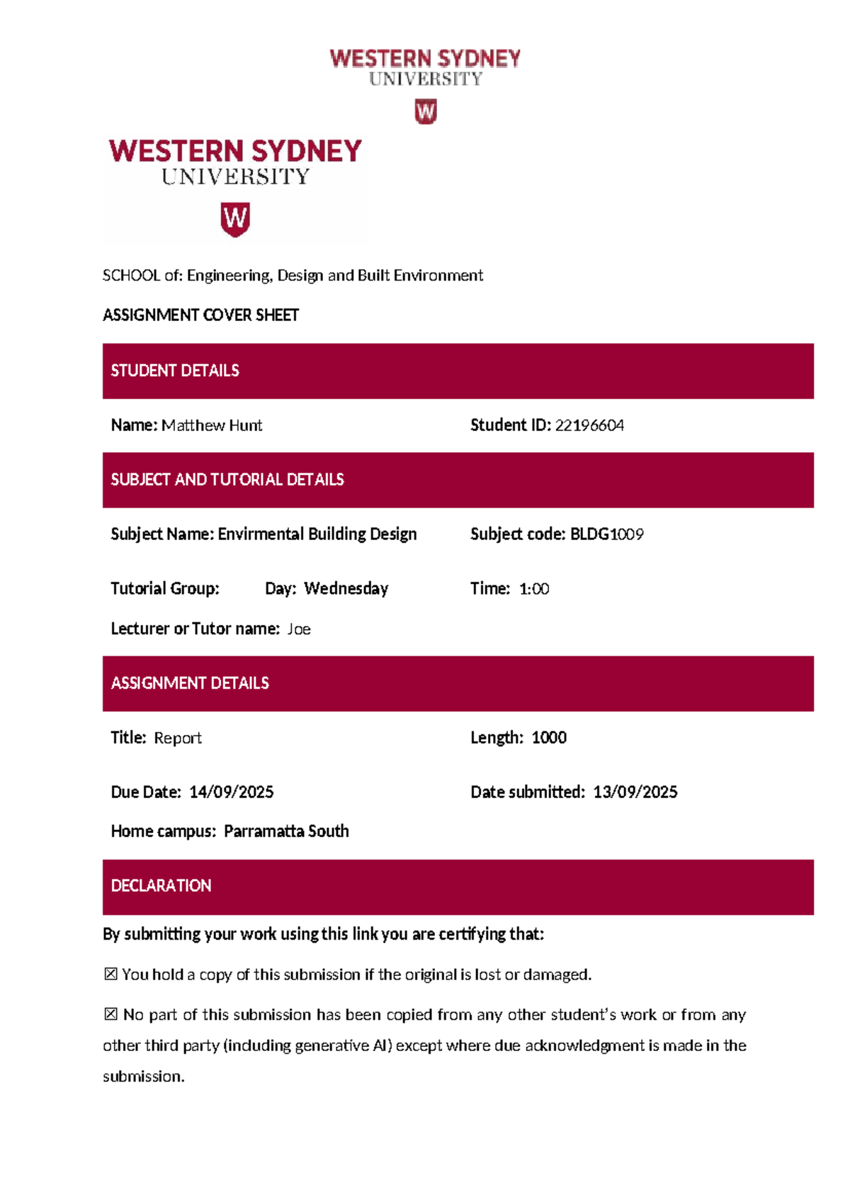 Sustainability Report for BLDG1009: Rooftop PV System Proposal - Studocu