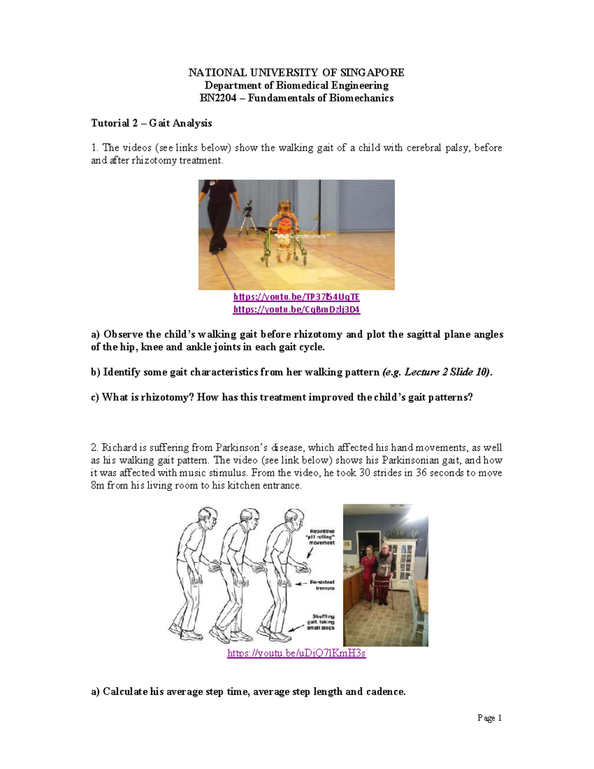 Raye [2024-25] BN2204 Tutorial 2 - Gait Analysis - Page 1 NATIONAL ...