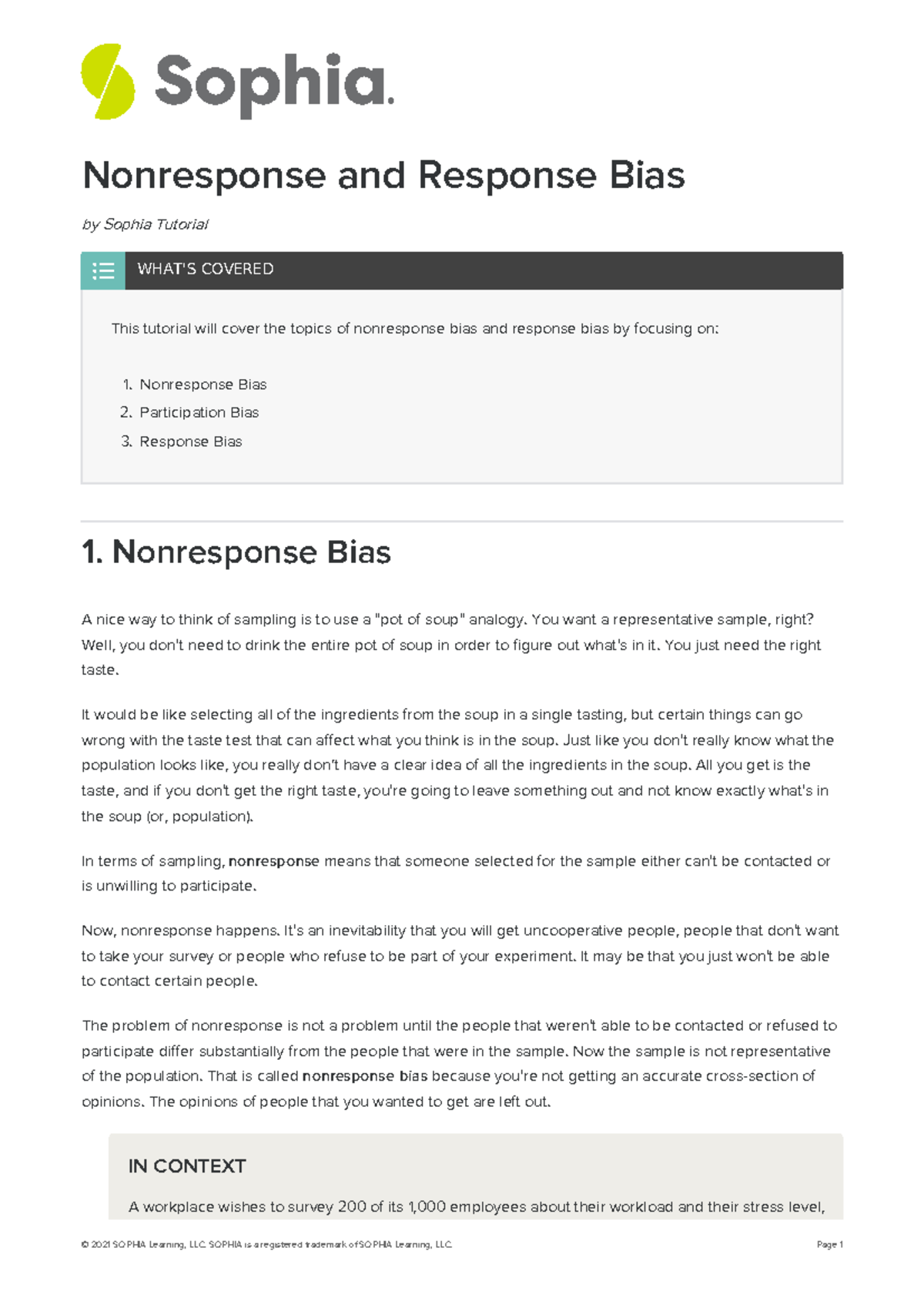 nonresponses notes - Nonresponse and Response Bias by Sophia Tutorial ...