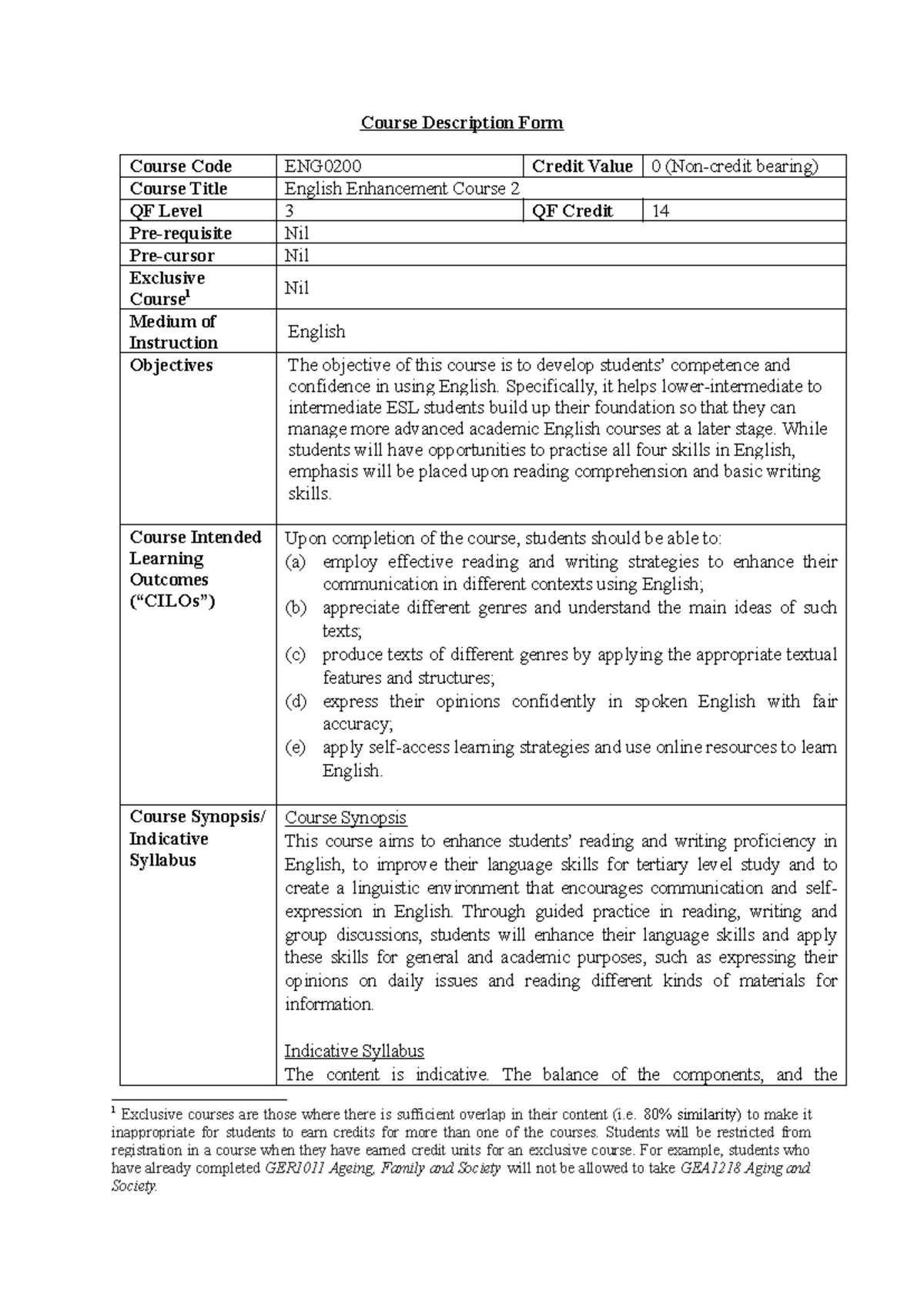 ENG0200 English Enhancement Course 2: Course Description & Syllabus ...