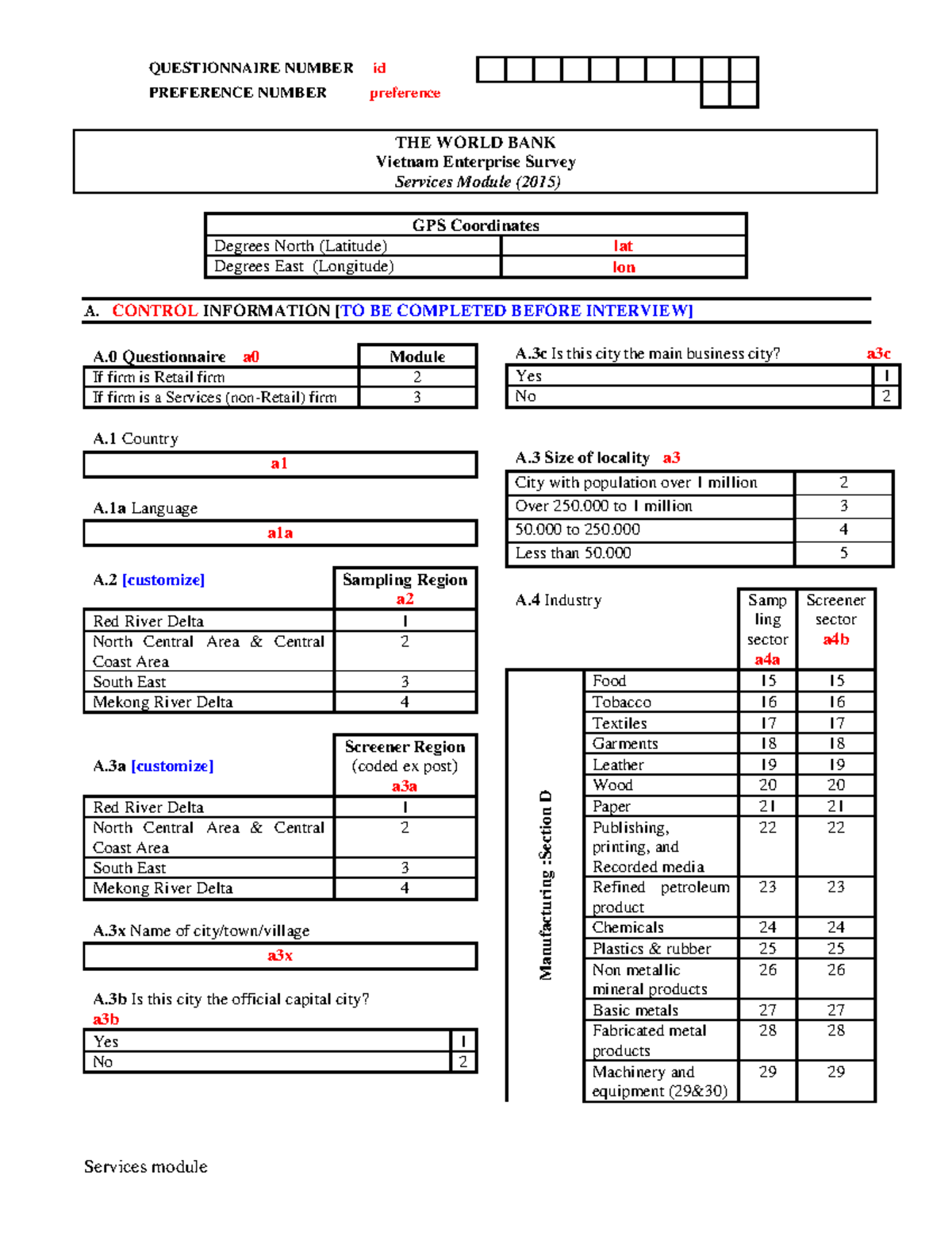 Vietnam 2015 ES Questionnaire Services - QUESTIONNAIRE NUMBER id ...