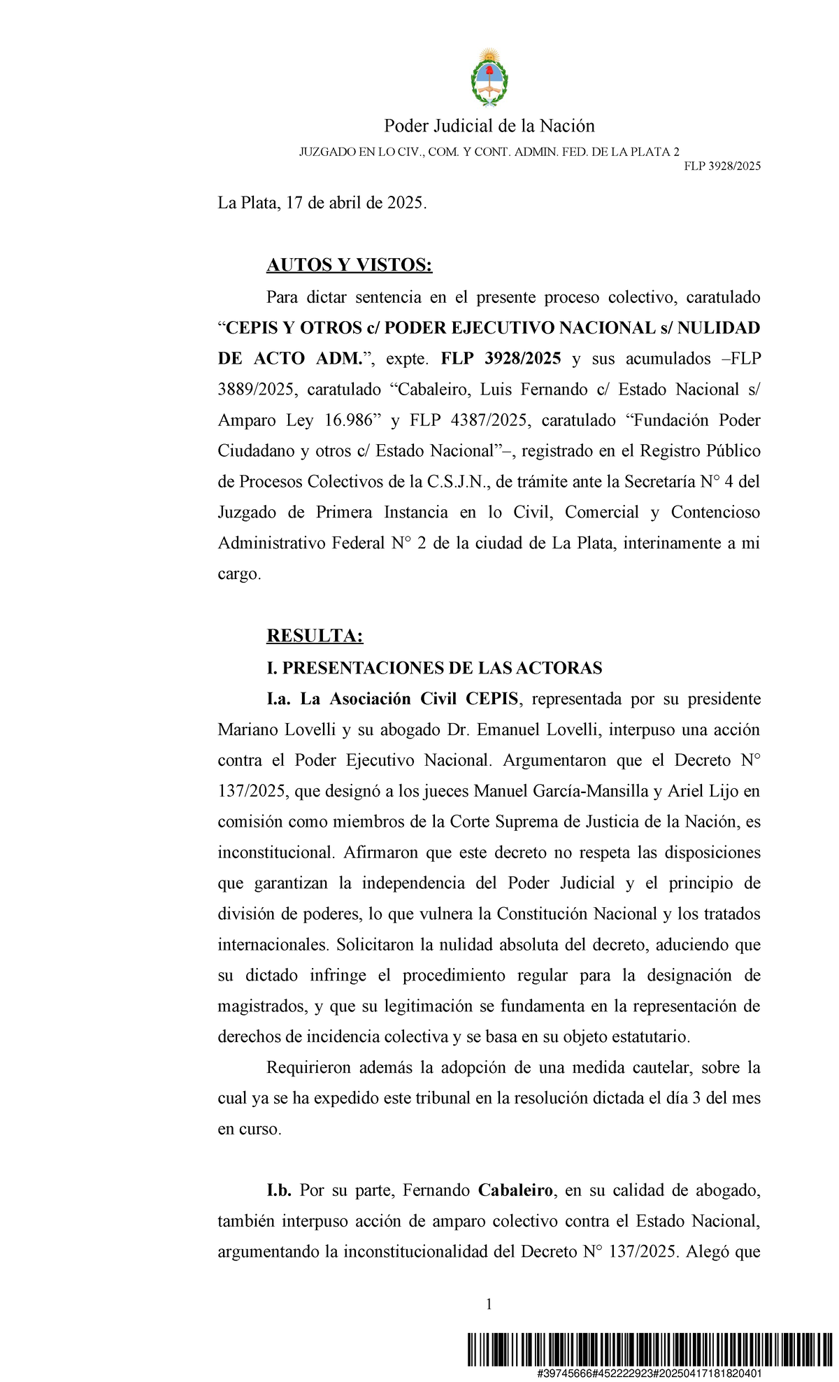 Sentencia del Caso FLP 3928/2025 - Nulidad del Decreto 137/2025 - Studocu
