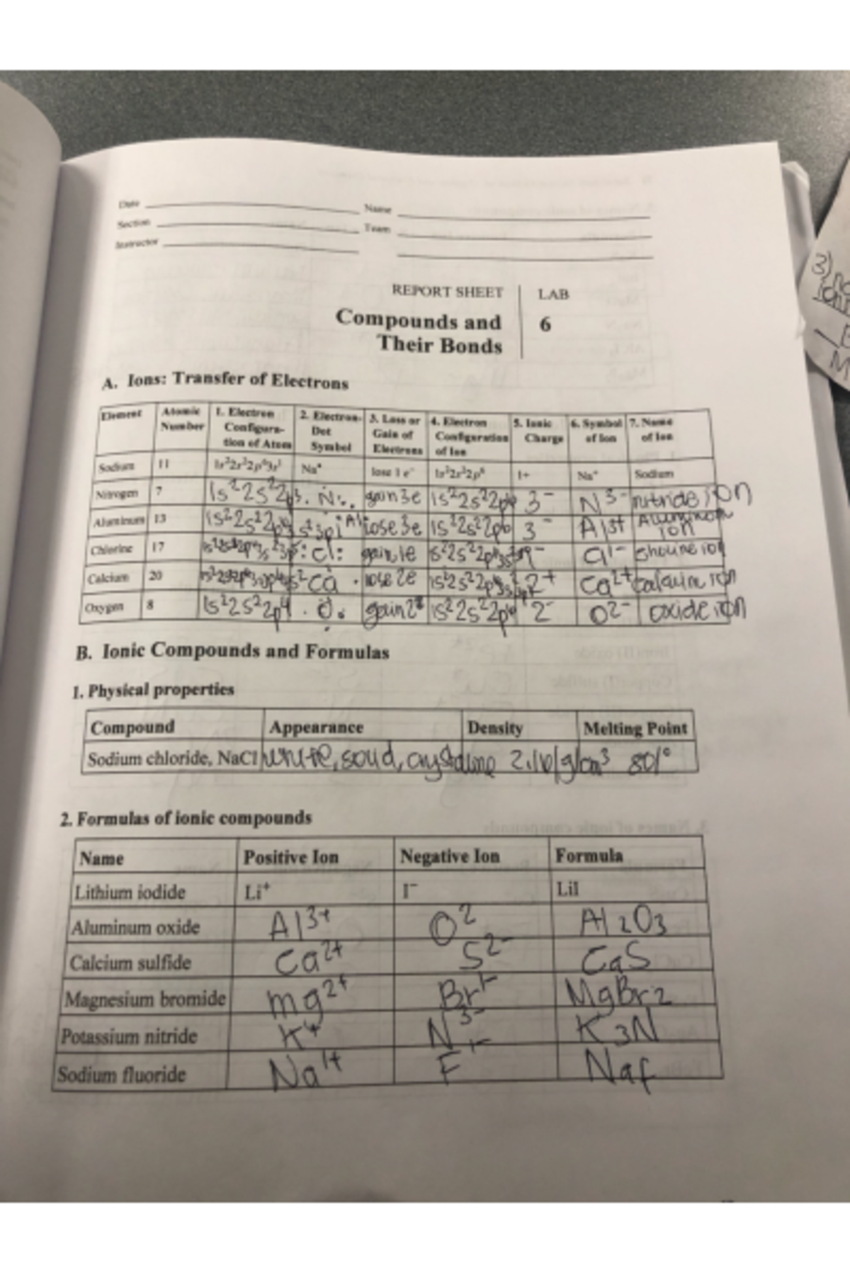 Chapter 6: Compounds and Their Bonds - Lab Report on Ionic Interactions ...