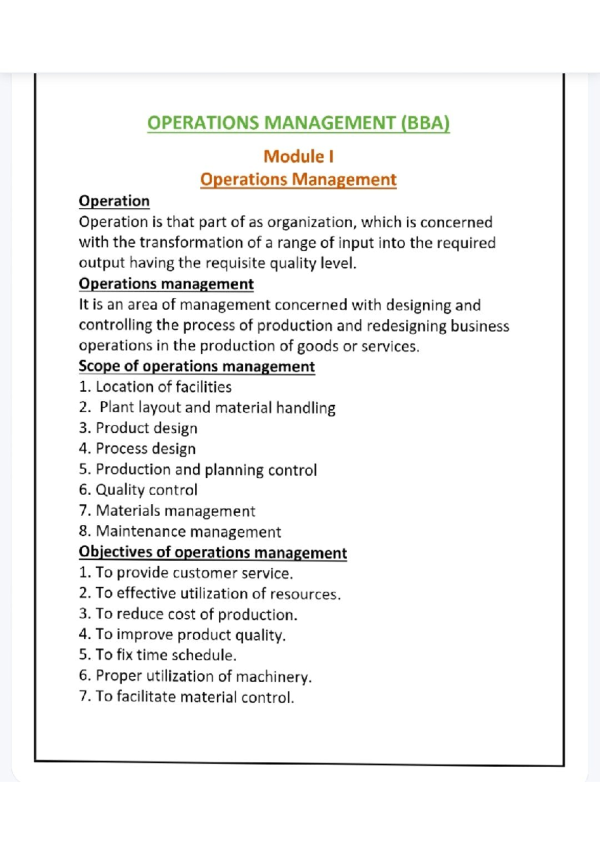 OM (BBA) Module I & II Short Notes for 5th Sem Operations Management ...