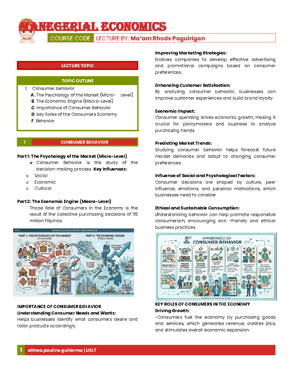 MANAGERIAL ECONOMICS LECTURE NOTES: Consumer Behavior Insights - Studocu