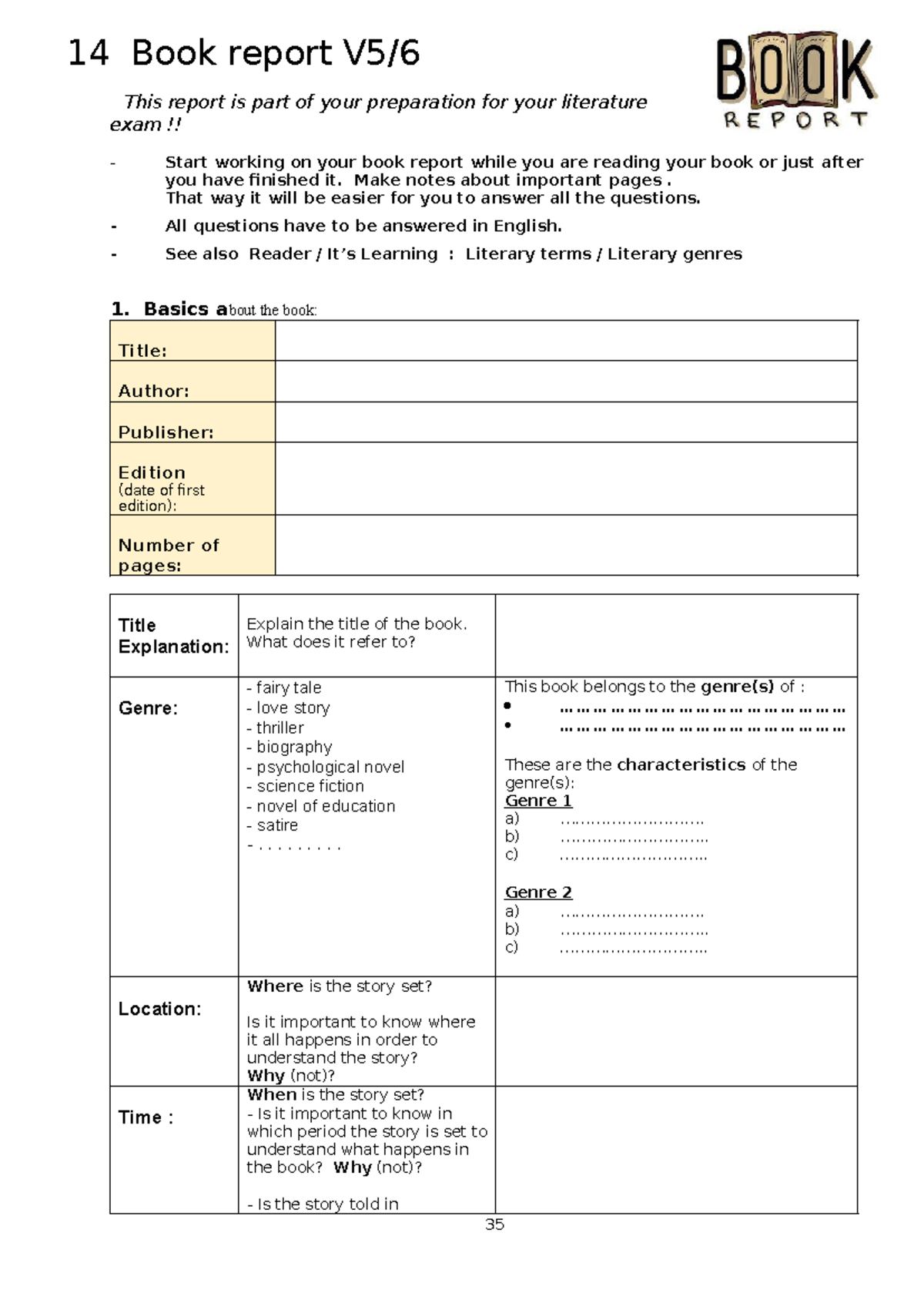 14 Book Report 6 VWO - Preparing for Your Literature Exam in English ...
