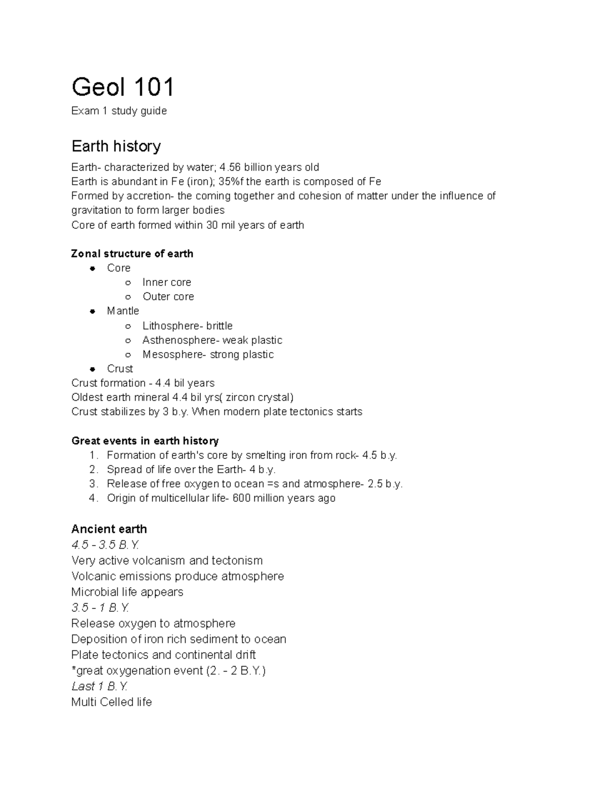 Geol 101 Exam 1 Study Guide T. Yancey - Geol 101 Exam 1 study guide ...