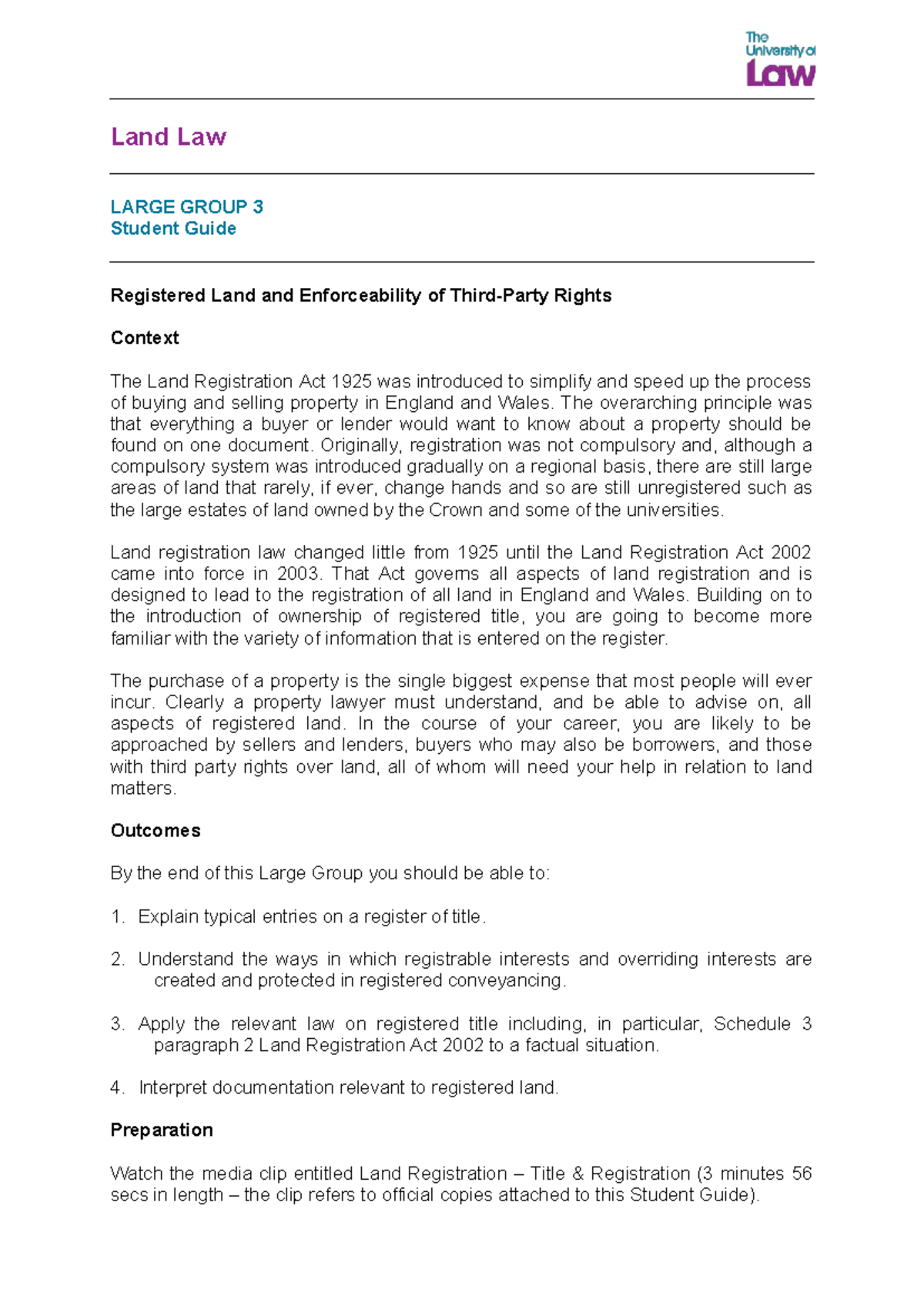 Land Law LG3 Student Guide: Registered Land & Rights Enforceability ...