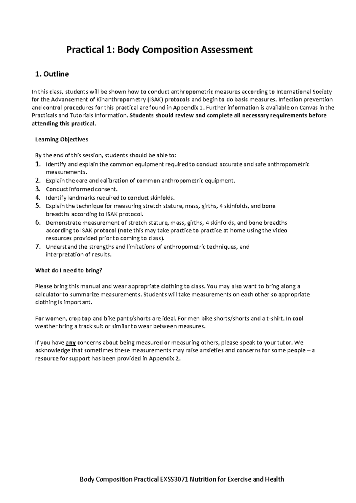 Body Composition Practical Guide EXSS3071: Techniques & Protocols - Studocu