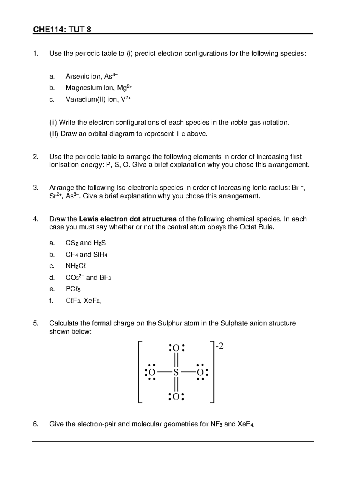 114+Tut+8-1 - tutorial based on electron configuration - CHE114: TUT 8 ...