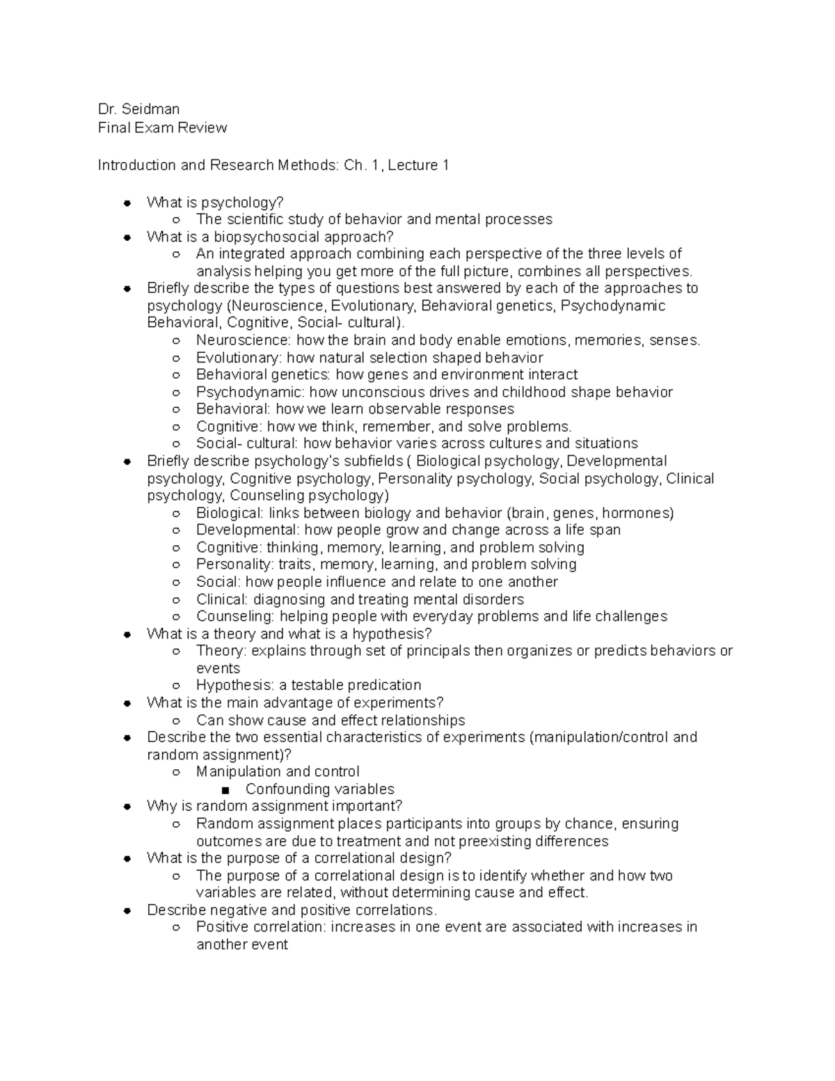 Psychology 101: Final Exam Review - Studocu