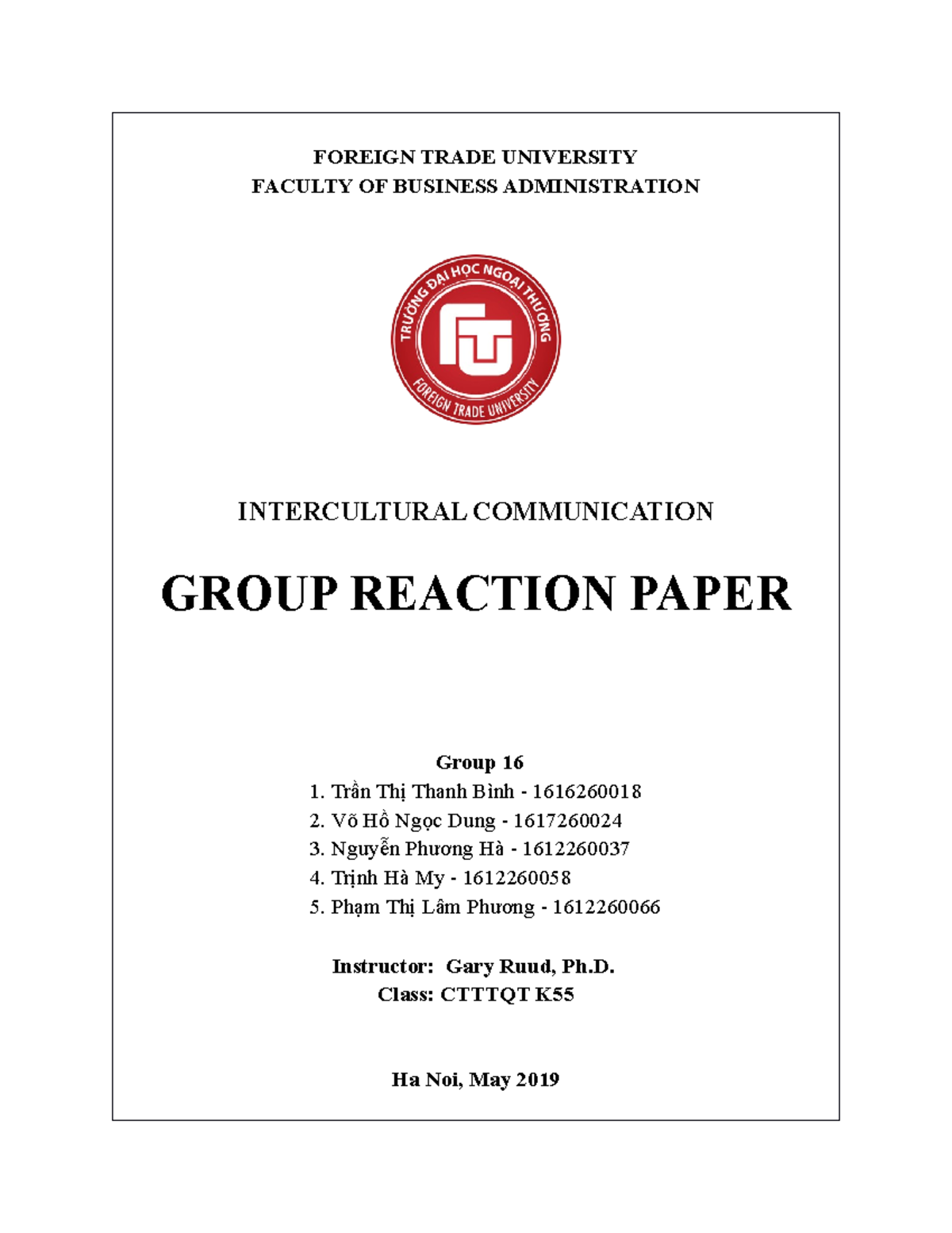 Group-Reaction-Paper - FOREIGN TRADE UNIVERSITY FACULTY OF BUSINESS ...