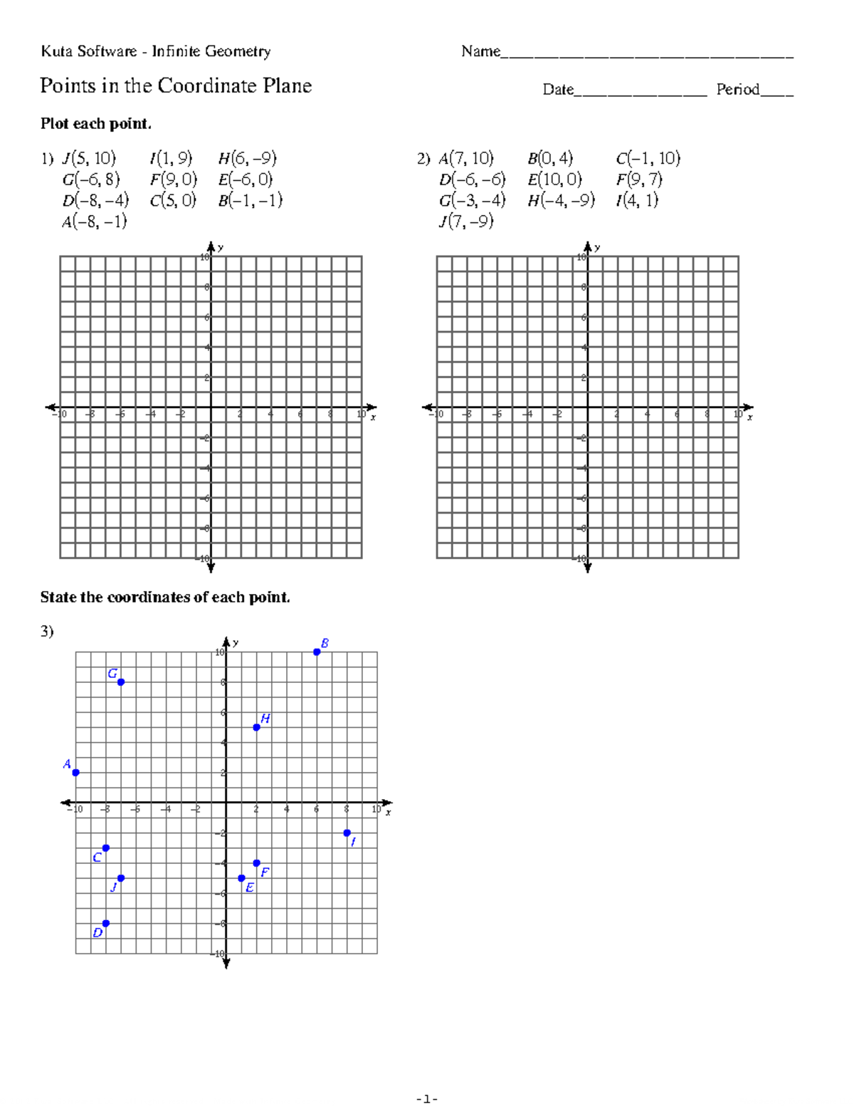 3-Points in the Coordinate Plane Worksheet (Kuta Software) - Studocu