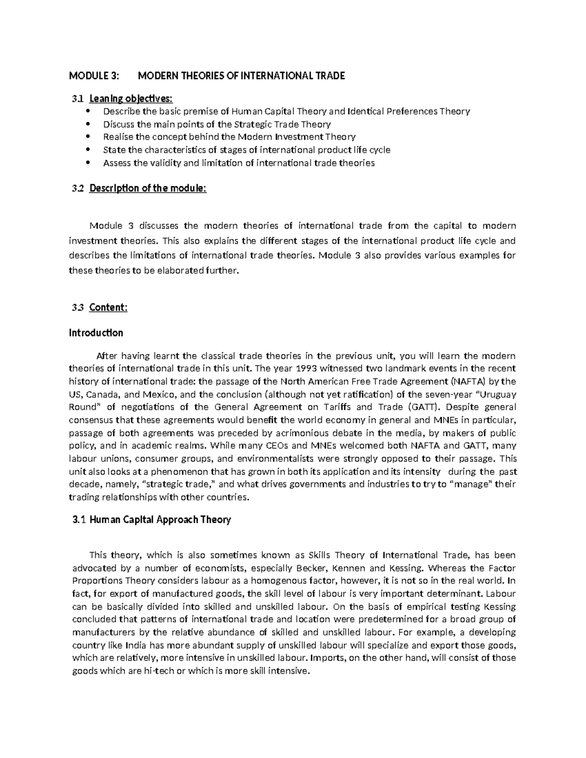 Module 3: Modern Theories of International Trade - Key Concepts and ...