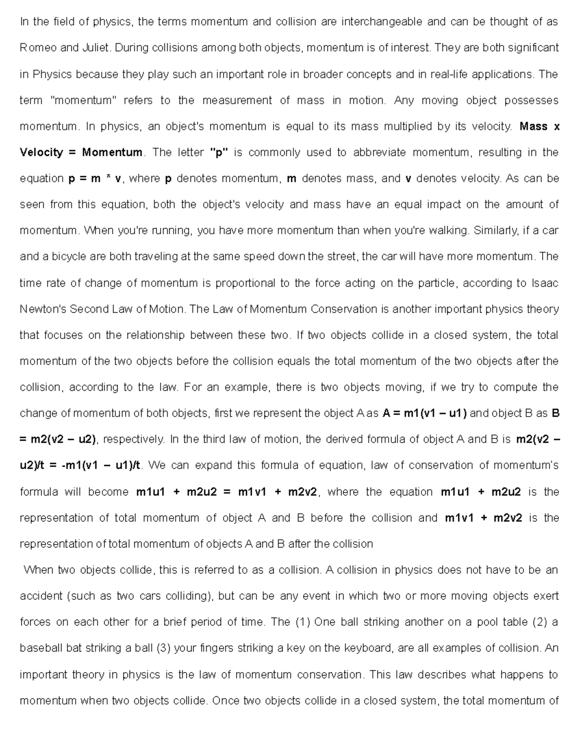 Phy notes - Summary of momentum and collision in physics for engineers ...