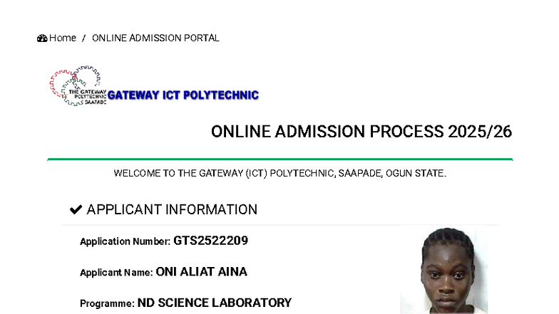 ONLINE ADMISSION PROCESS GUIDE - GATEWAY ICT POLYTECHNIC - Studocu