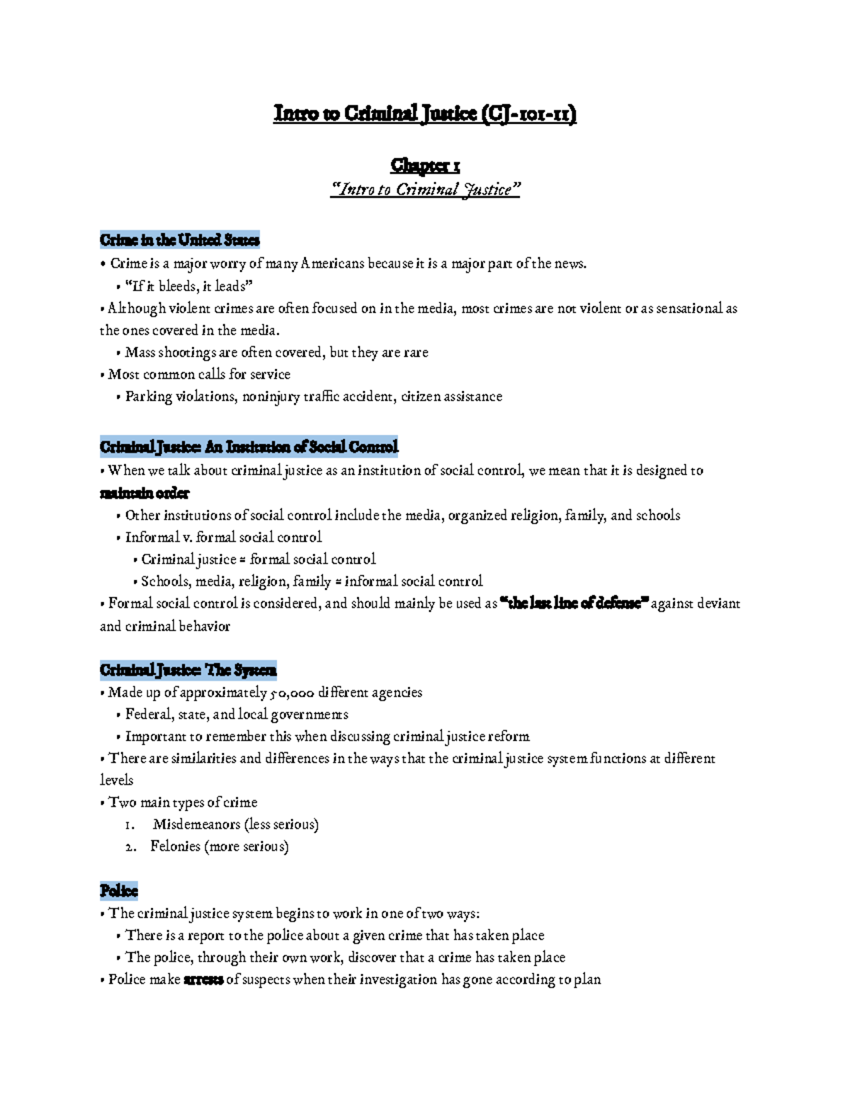 Intro to Criminal Justice (CJ-101-11) Chapter 1: Crime in the U.S ...