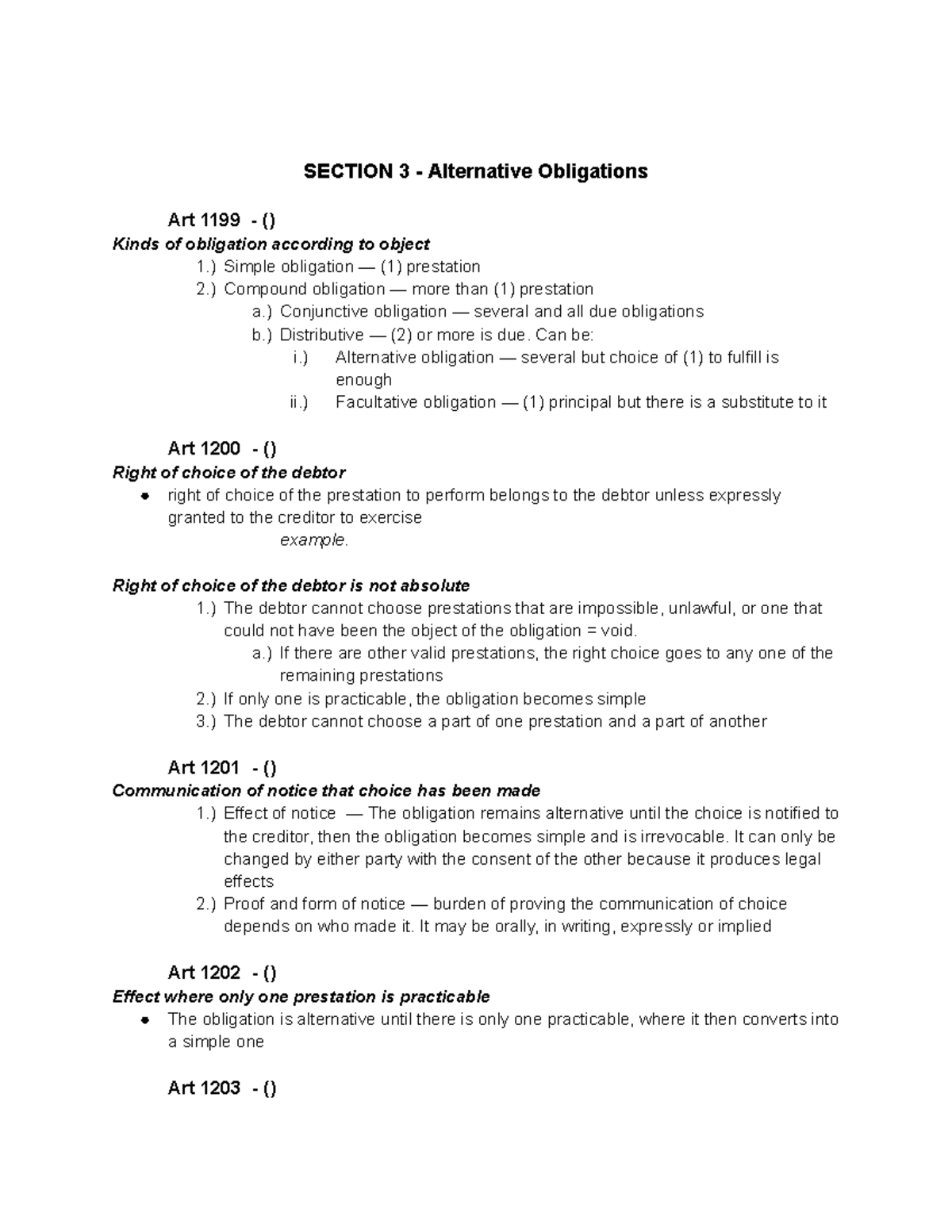 AC1102 - Notes on Chapter 3 Section 3: Alternative Obligations (Art ...