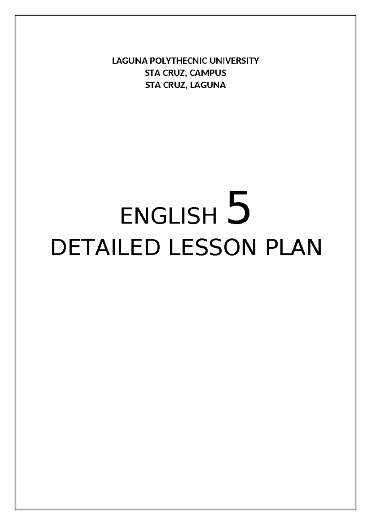 LP - English Lesson Plan - LAGUNA POLYTHECNIC UNIVERSITY STA CRUZ ...
