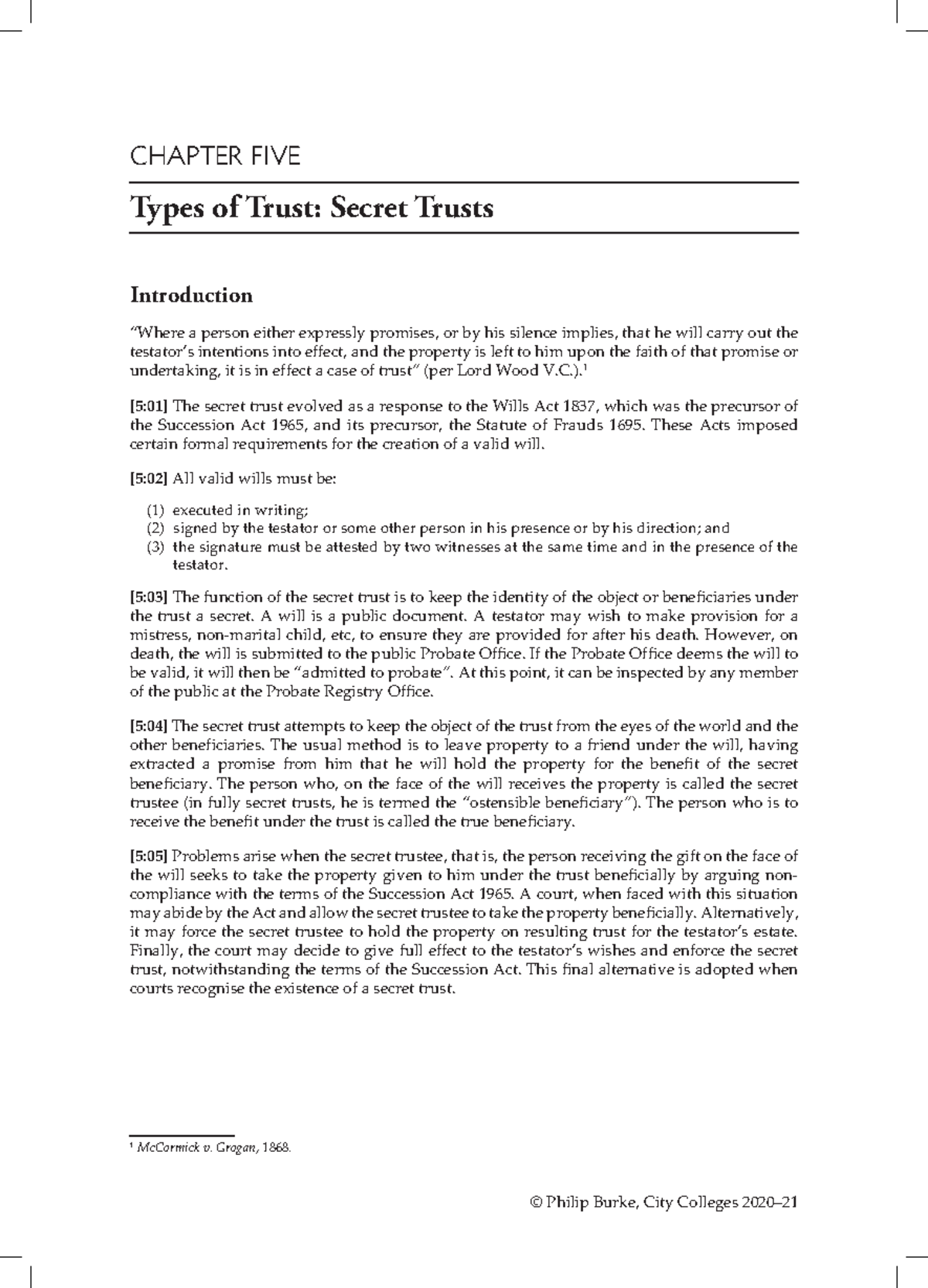 Law of Equity and Trusts: CH5 - Secret Trusts Overview (FE12566) - Studocu