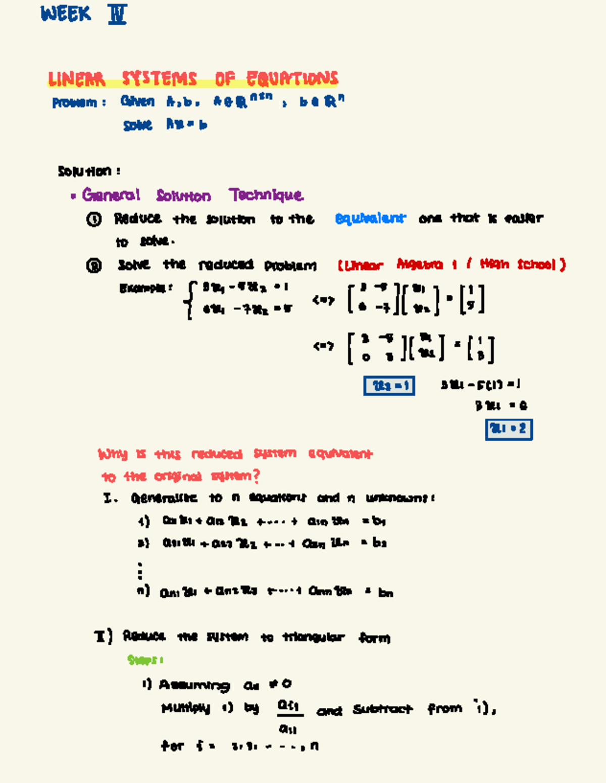 WEEK IV & V: Linear Systems of Equations & LU Factorization Notes - Studocu