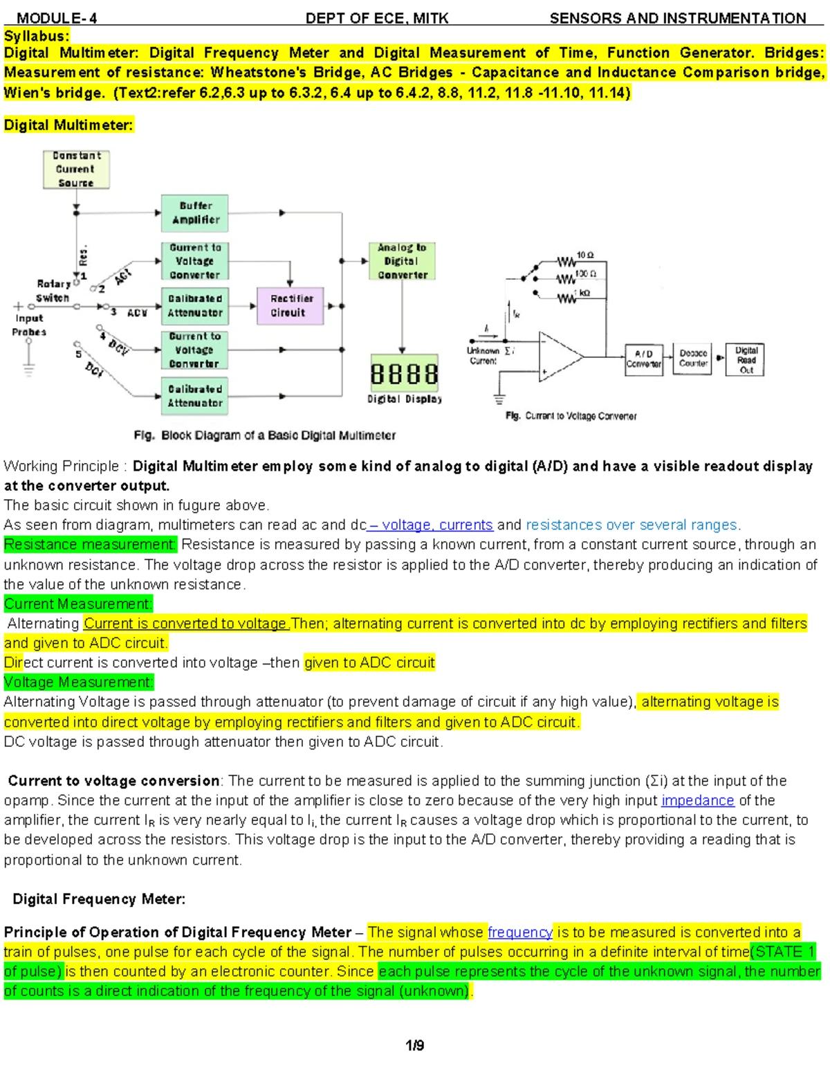 Module 4 - ‘Syllabus: Digital Multimeter: Digital Frequency Meter and ...